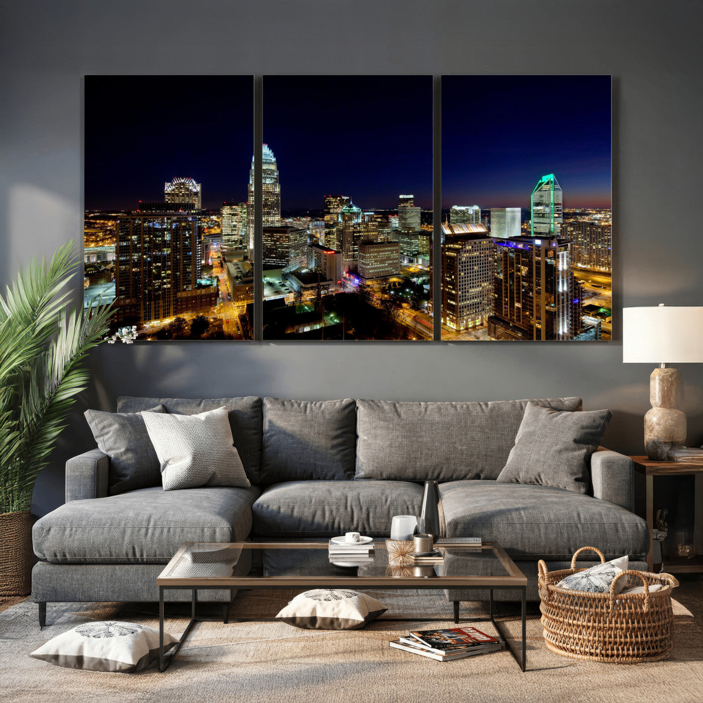 47163738-MGV-CV-36X24 - Atlanta Skyline Wall Art Canvas Print, Atlanta Downtown Night Cityscape Print for Modern Urban Wall Decor
