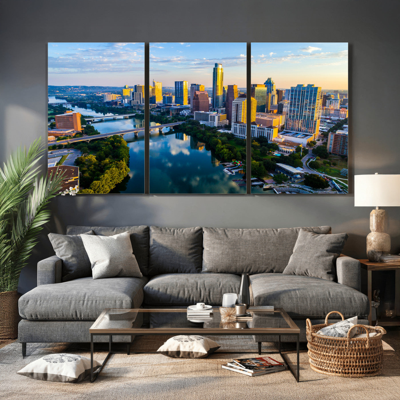 33675326-MGV-CV-36X24 - Austin Skyline Wall Art Canvas Print, Austin Downtown Night Cityscape Print for Modern Urban Wall Decor
