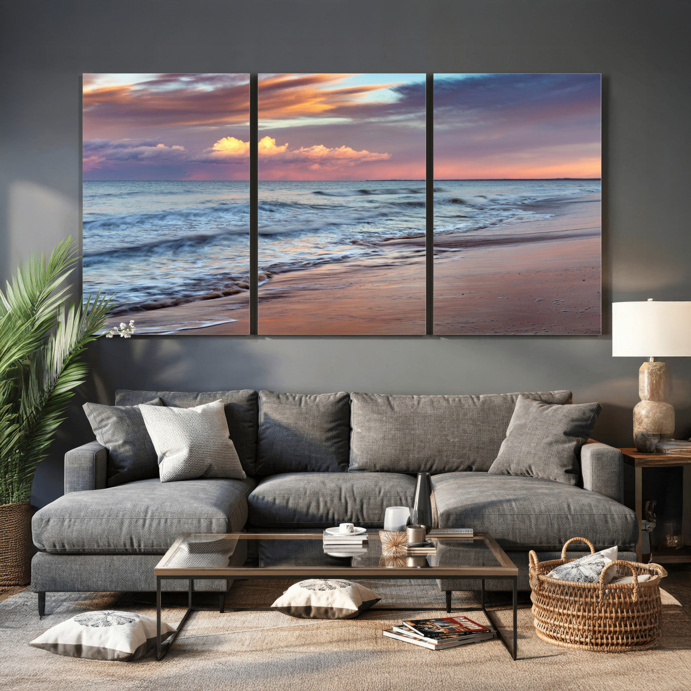 67765254-MGV-CV-36X24 - Ocean Sunset Wall Art Canvas Print – Coastal Beach Photography Artwork Print for Living Room, Bedroom, and Relaxing Home Decor
