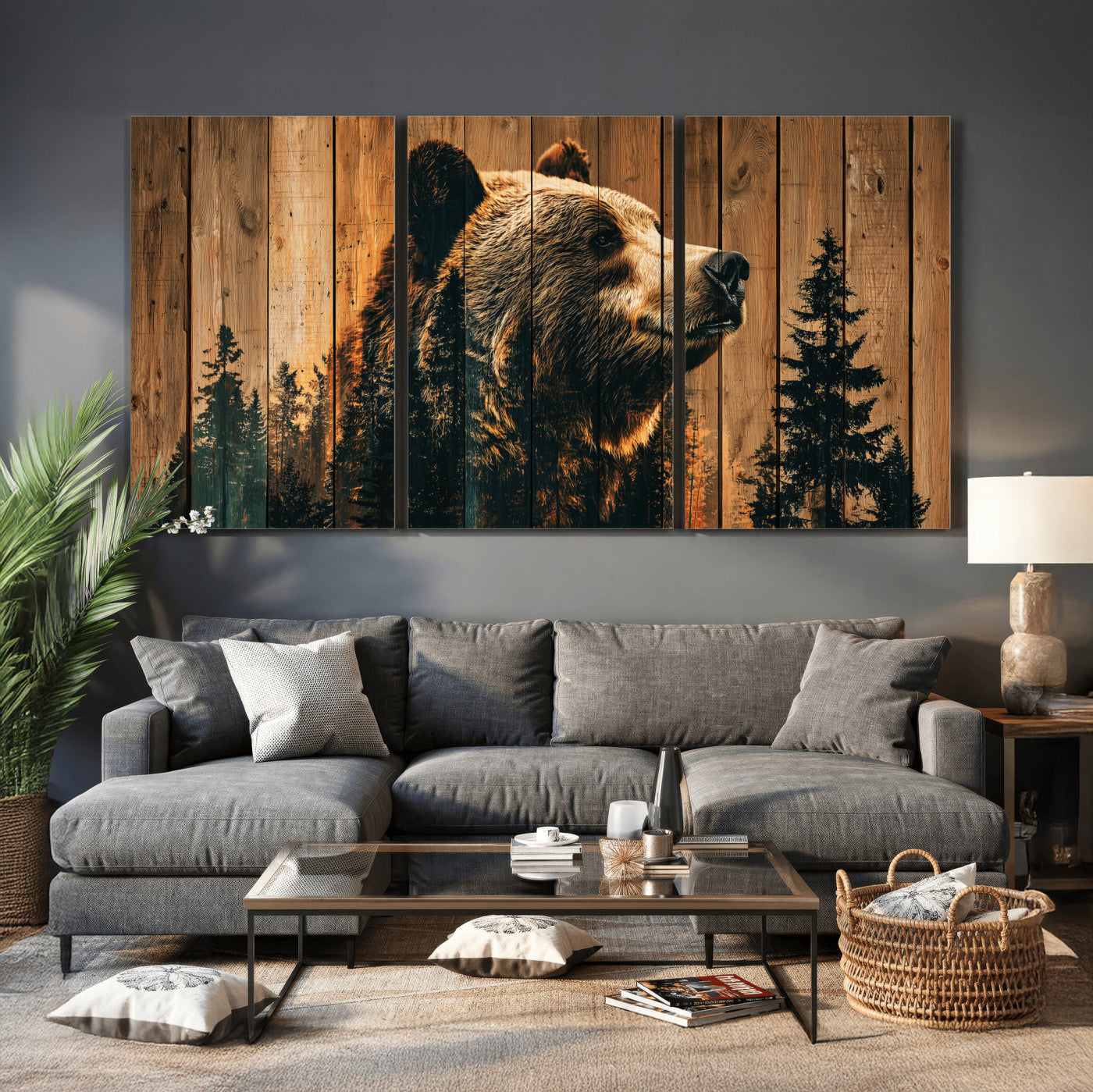 31552198-MGV-CV-36X24 - Rustic Bear Wall Art Canvas Print – Woodland Wildlife Artwork Print for Cabin, Lodge, and Farmhouse Home Decor