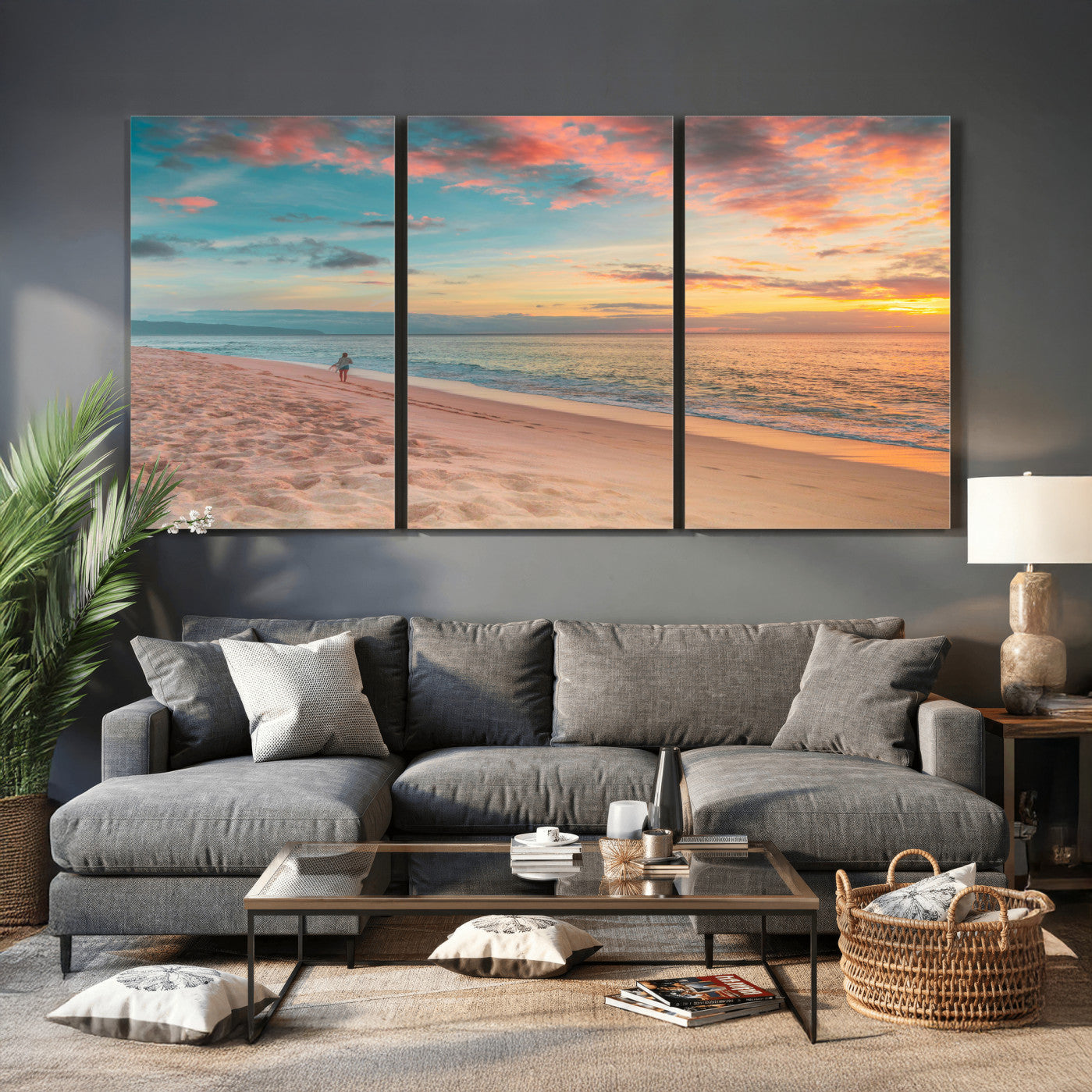 24511398-MGV-CV-36X24 - Beach Walk Wall Art Canvas Print – Soft Coastal Photography Artwork Print for Bedroom, Living Room, and Serene Home Decor