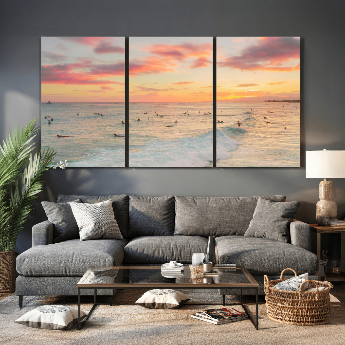 15069854-MGV-CV-36X24 - Sunset Beach Wall Art Canvas Print – Soft Coastal Photography Artwork Print for Bedroom, Living Room, and Serene Home Decor
