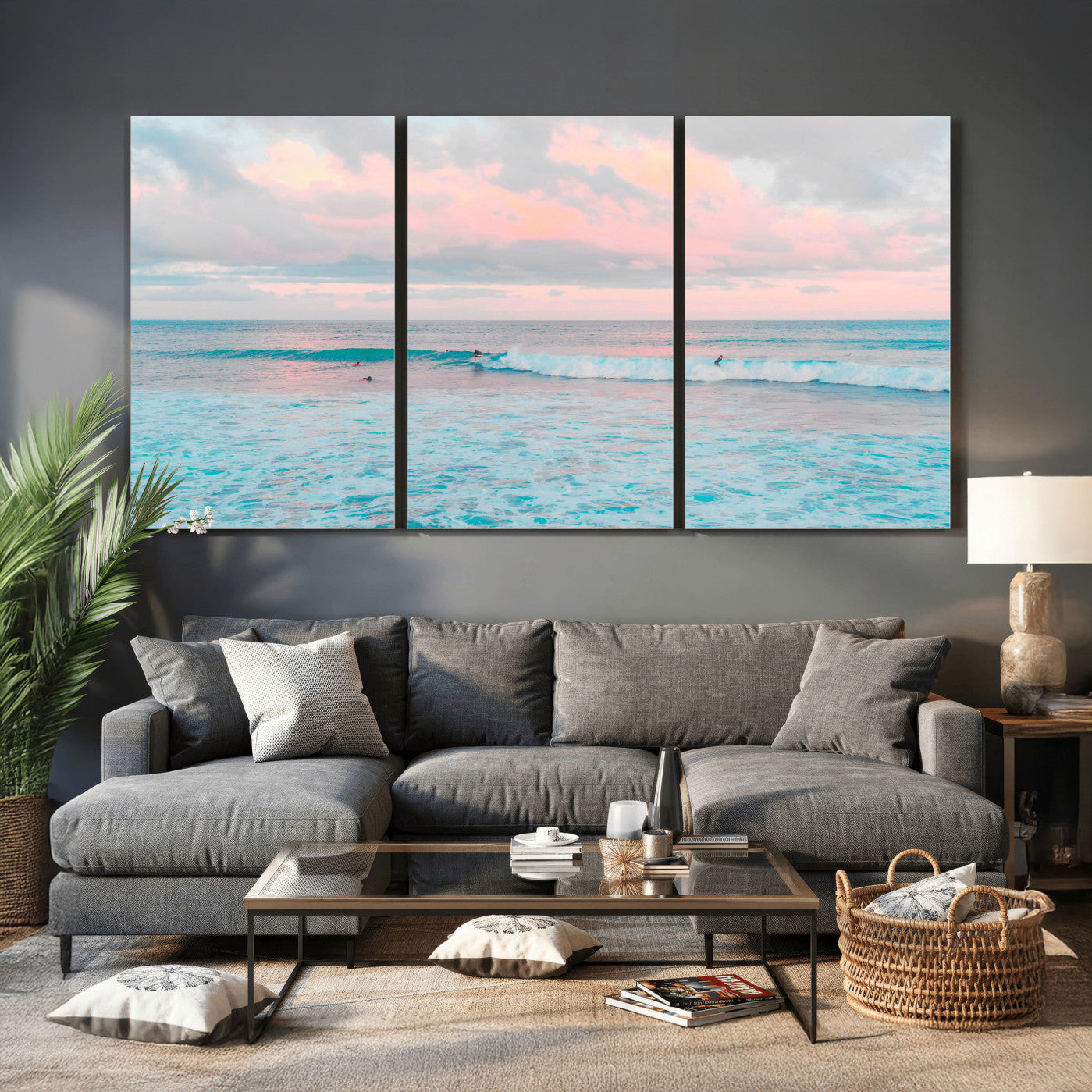 73216461-MGV-CV-36X24 - Ocean Wave Wall Art Canvas Print, Pastel Surf Seascape Photography, Coastal Beach Wall Decor