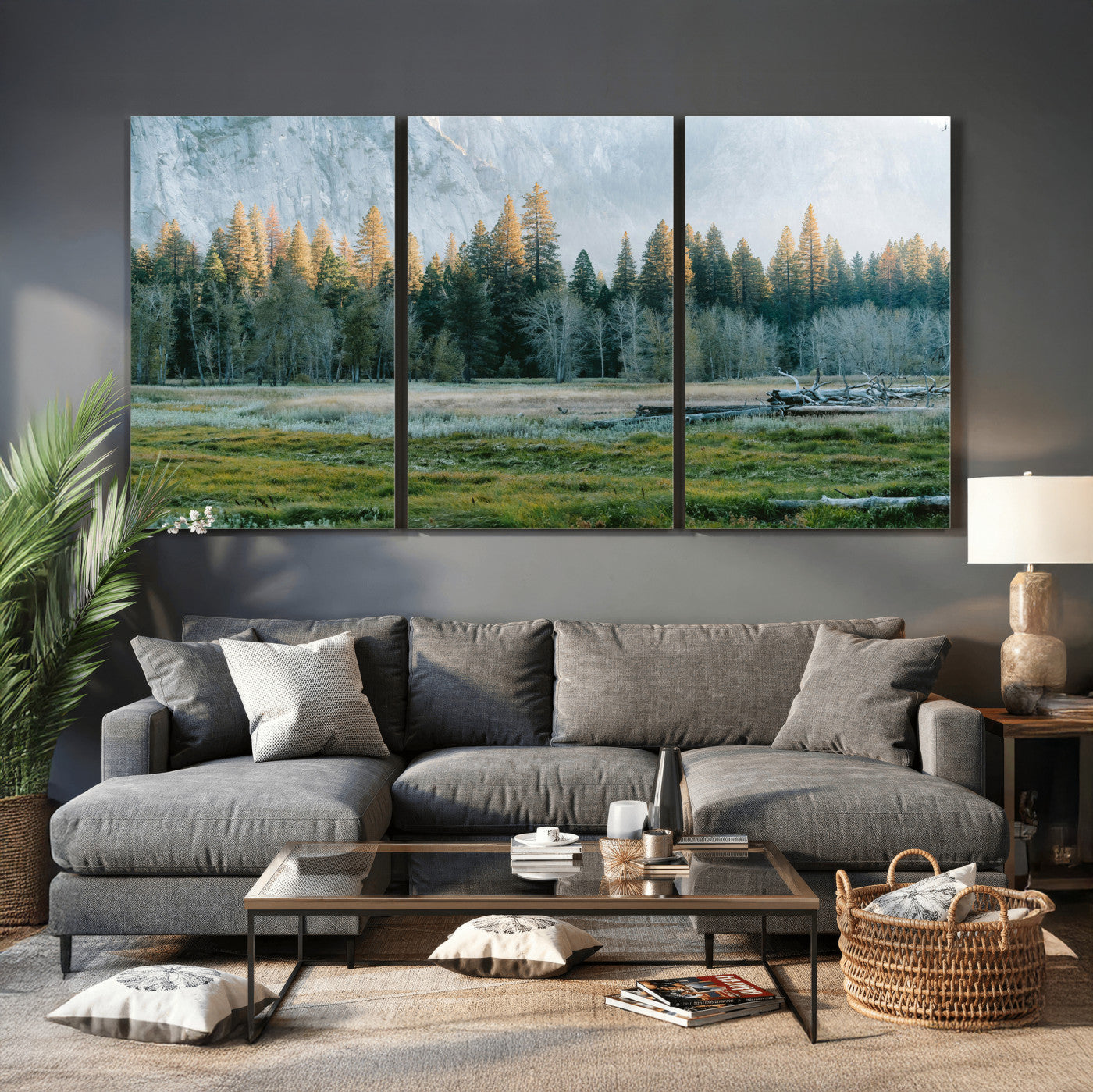 95548744-MGV-CV-36X24 - Forest Meadow Wall Art Canvas Print, Pine Tree Landscape Nature Artwork, Mountain Valley Scenic Photography, Calm Wilderness Wall Decor