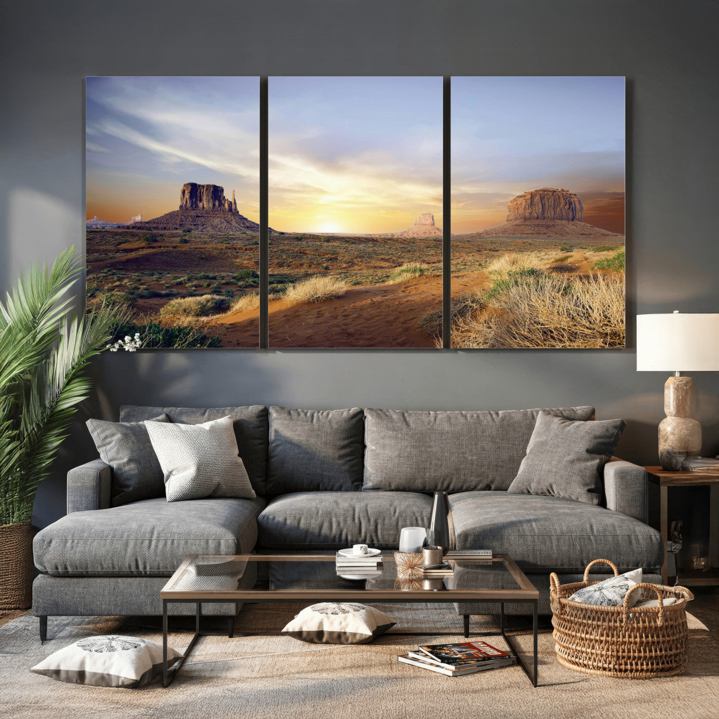 14901845-MGV-CV-36X24 - Monument Valley Desert Landscape Wall Art Canvas Print, Southwest Desert Rock Formation Canvas Print, Western Red Rock Panorama Art Printing