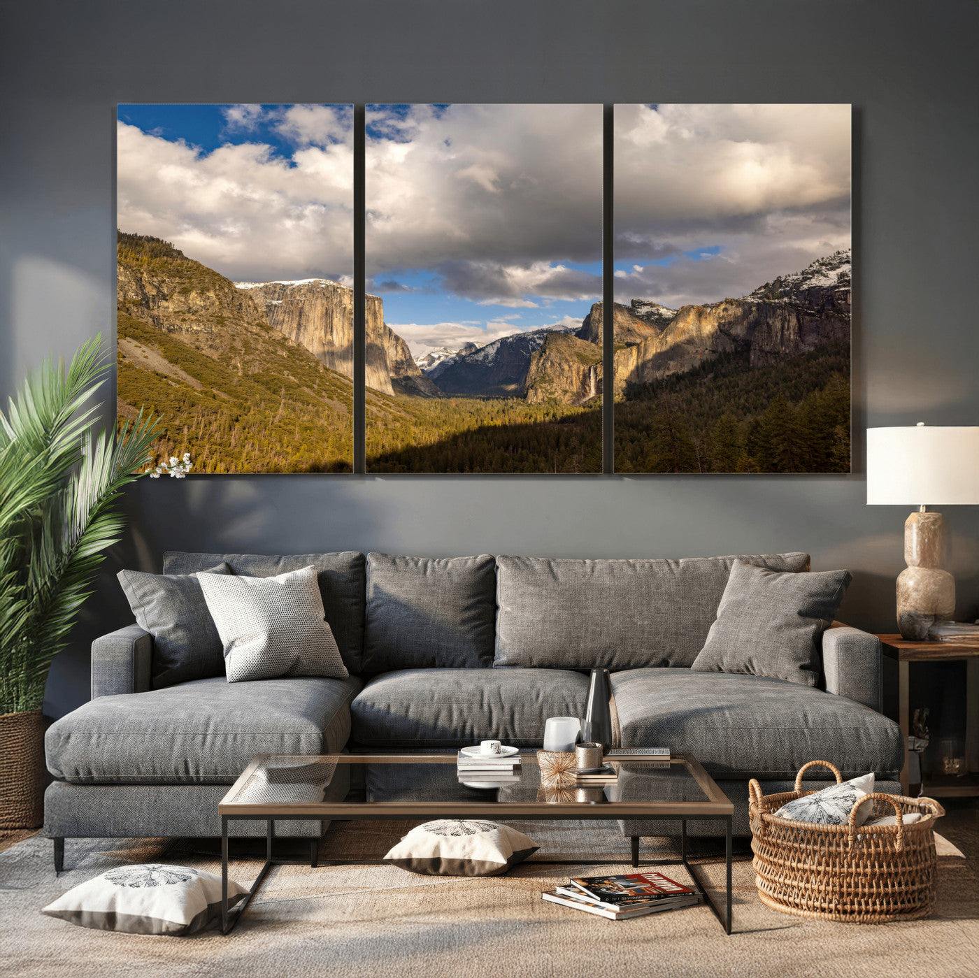 51451302-MGV-CV-36X24 - Yosemite Valley Mountain Landscape Wall Art Canvas Print, Granite Cliff Forest Valley Canvas Print, California National Park Scenic Art Printing