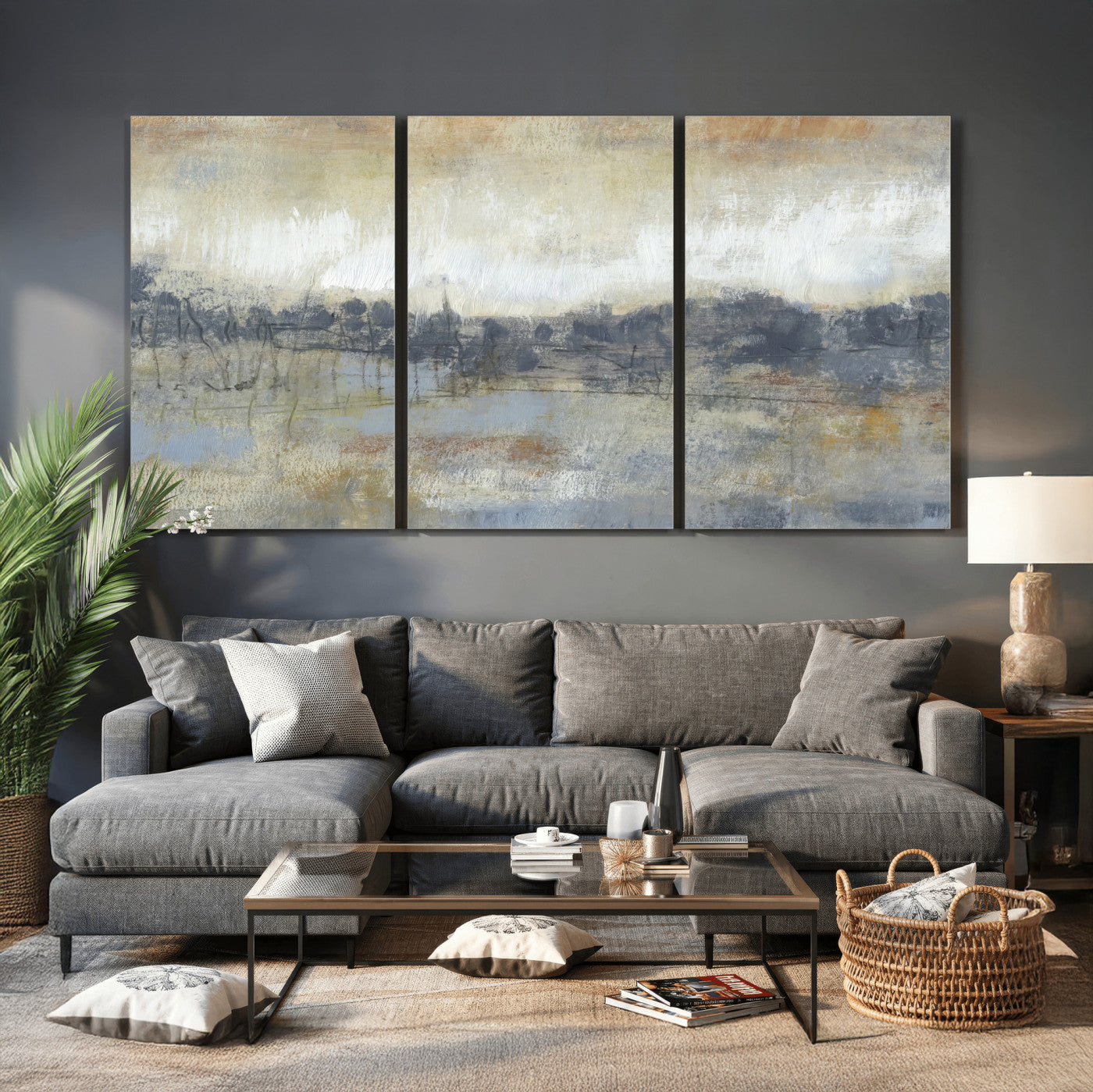 73973590-MGV-CV-36X24 - Abstract Neutral Landscape Painting Wall Art Canvas Print, Modern Minimal Texture Horizon Canvas Print, Beige Gray Contemporary Abstract Art Printing