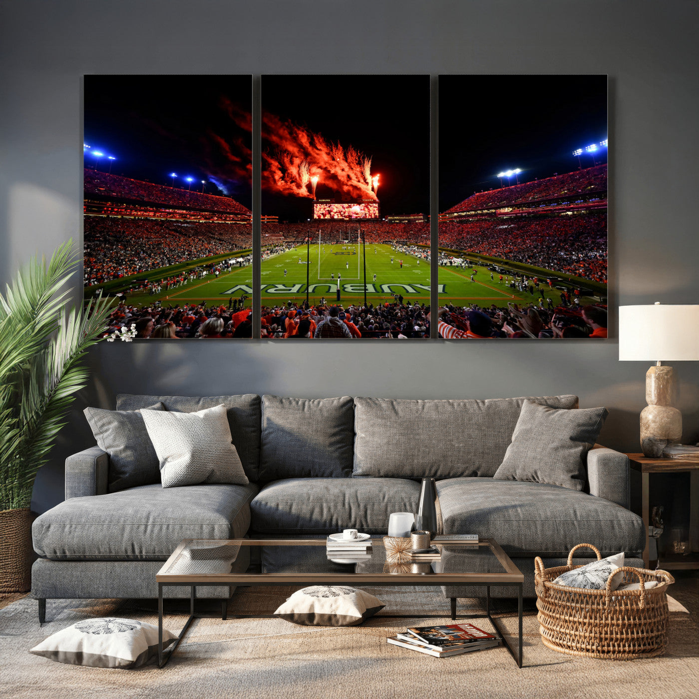 81918884-MGV-CV-36X24 - Auburn Stadium Wall Art Canvas Print, College Football Night Game Crowd, Jordan Hare Stadium Artwork