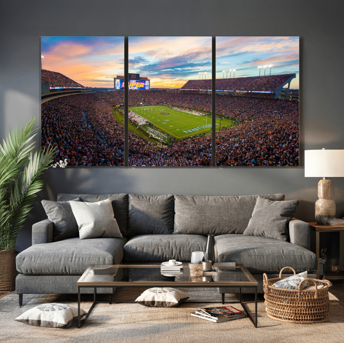 75203764-MGV-CV-36X24 - Auburn Stadium Sunset Wall Art Canvas Print, Jordan Hare Stadium Game Day Crowd, Auburn Tigers Football Artwork