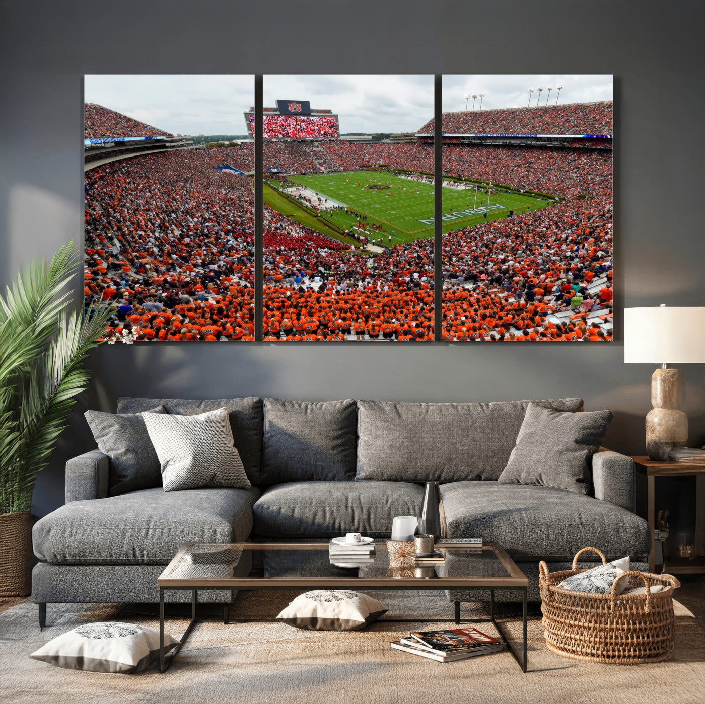 82562490-MGV-CV-36X24 - Auburn Stadium Sunset Wall Art Canvas Print, Jordan Hare Stadium Game Day Crowd, Auburn Tigers Football Artwork