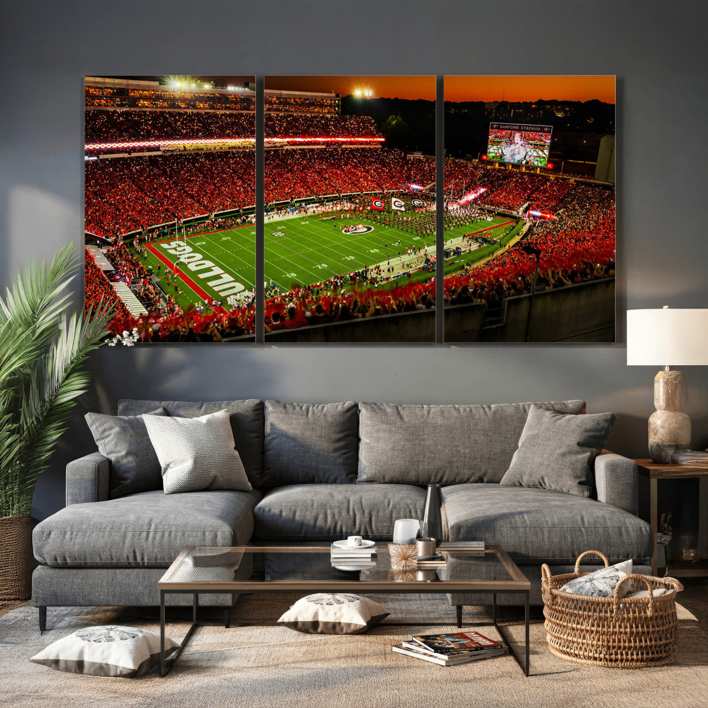 48894104-MGV-CV-36X24 - Georgia Bulldogs Stadium Wall Art Canvas Print, Sanford Stadium Night Game Panorama, College Football Crowd Wall Decor