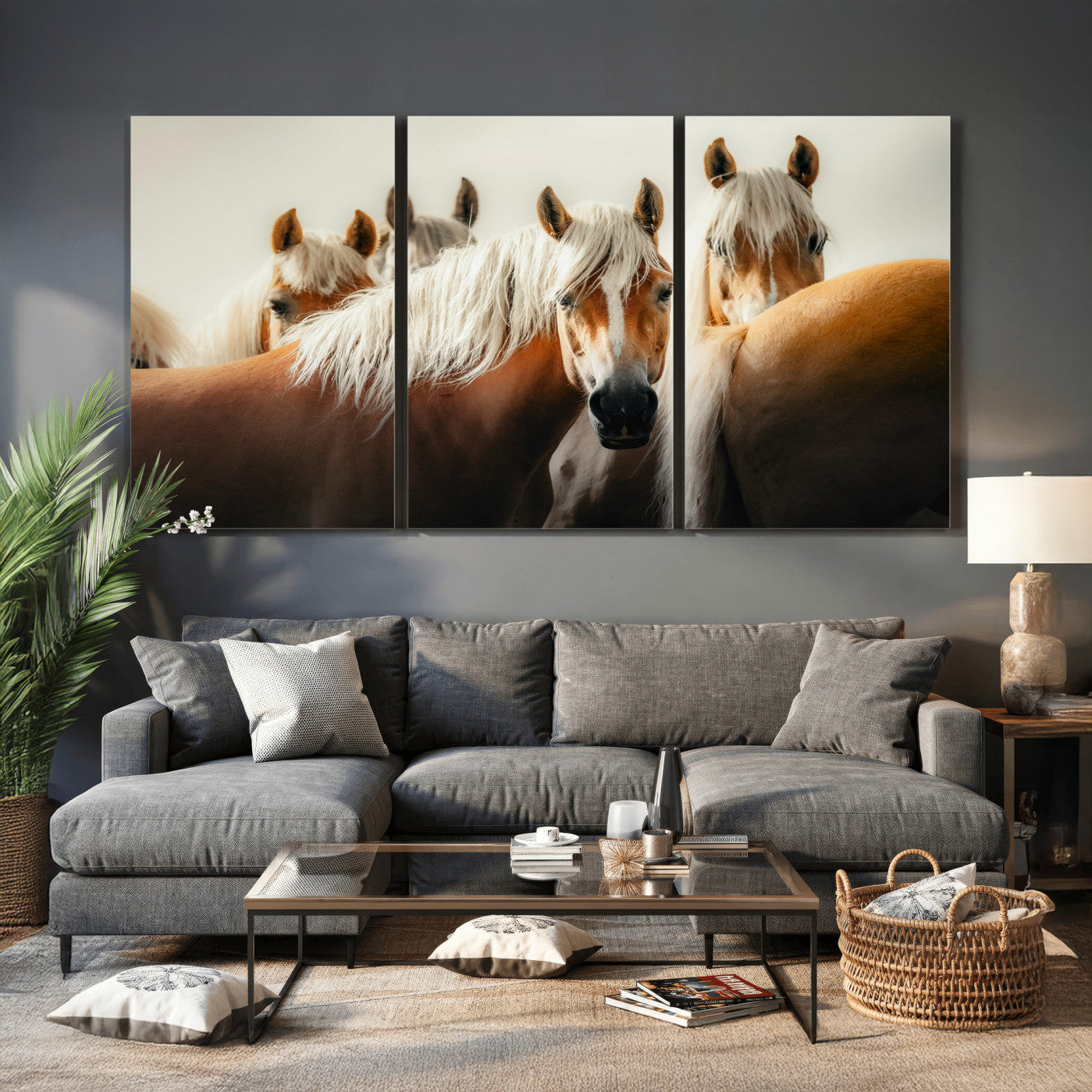 71904941-MGV-CV-36X24 - Wild Horse Herd Wall Art Canvas Print, Natural Horse Portrait Nature Wall Decor for Living Room and Office