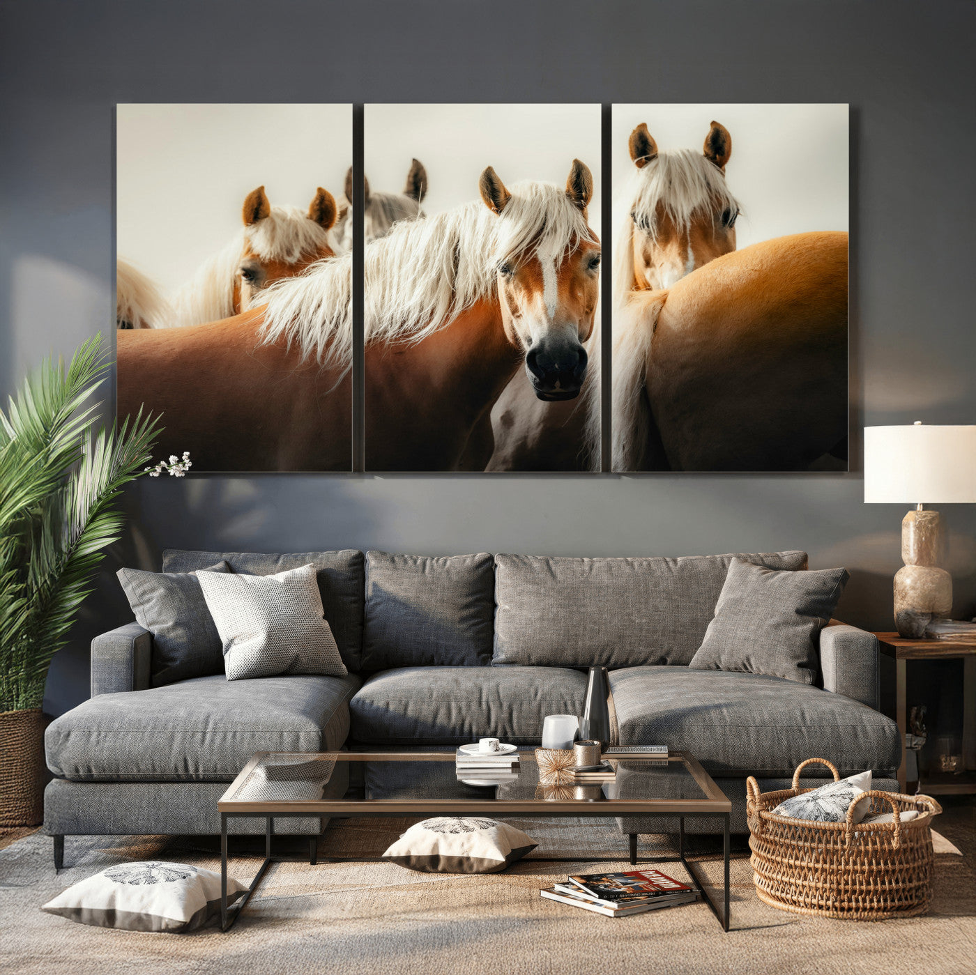 71904941-MGV-CV-36X24 - Wild Horse Herd Wall Art Canvas Print, Natural Horse Portrait Nature Wall Decor for Living Room and Office