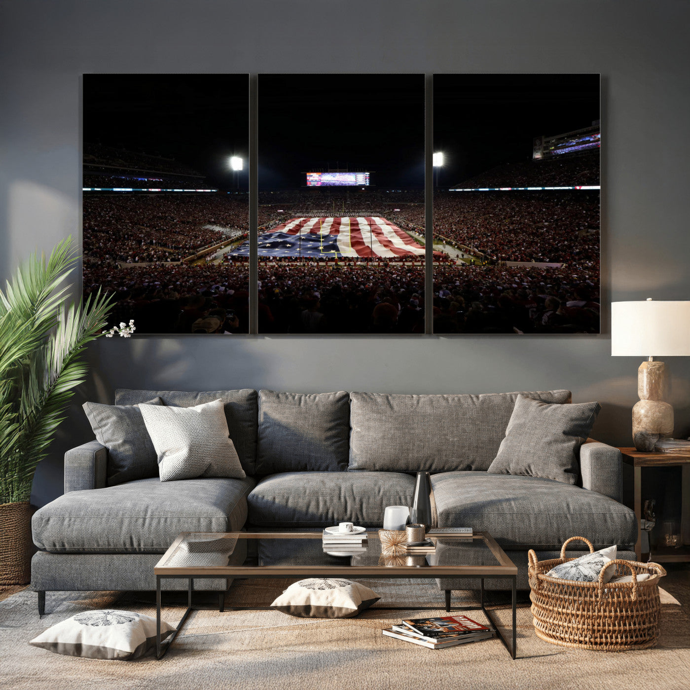 98418189-MGV-CV-36X24 - Oklahoma Memorial Stadium Wall Art Canvas Print – Oklahoma Sooners Football Artwork for Home, Office, and Sports Room Decor