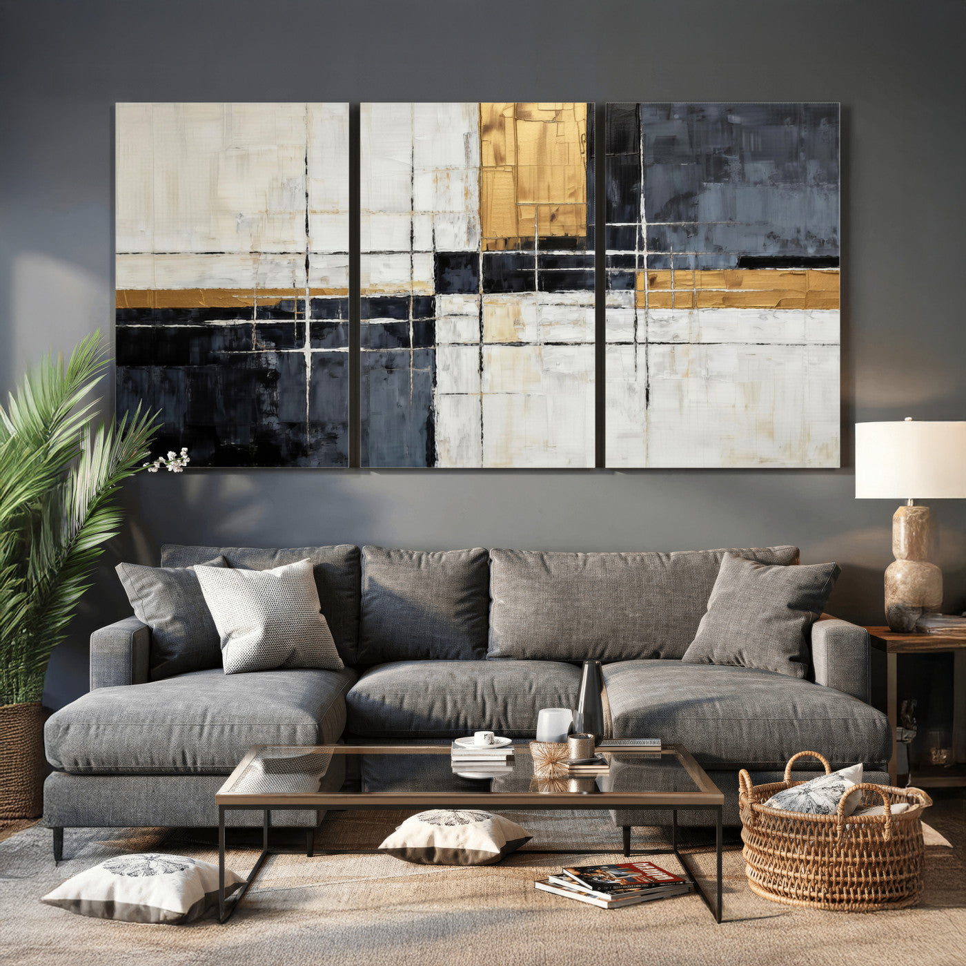78975677-MGV-CV-36X24 - Gold Abstract Wall Art Canvas Print, Modern Luxury Geometric Painting Wall Decor for Living Room and Office