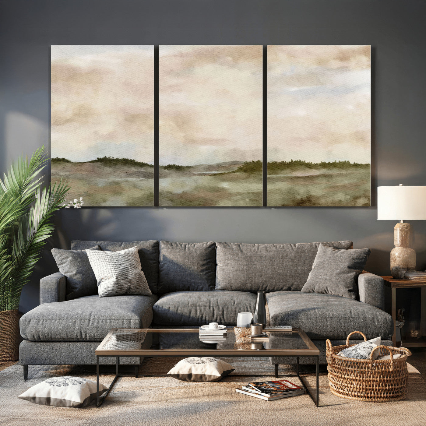 13578069-MGV-CV-36X24 - Abstract Landscape Wall Art Canvas Print, Watercolor Pastoral Landscape Painting Wall Decor for Modern Farmhouse Interiors