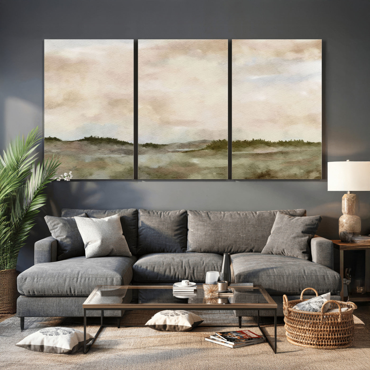 13578069-MGV-CV-36X24 - Abstract Landscape Wall Art Canvas Print, Watercolor Pastoral Landscape Painting Wall Decor for Modern Farmhouse Interiors