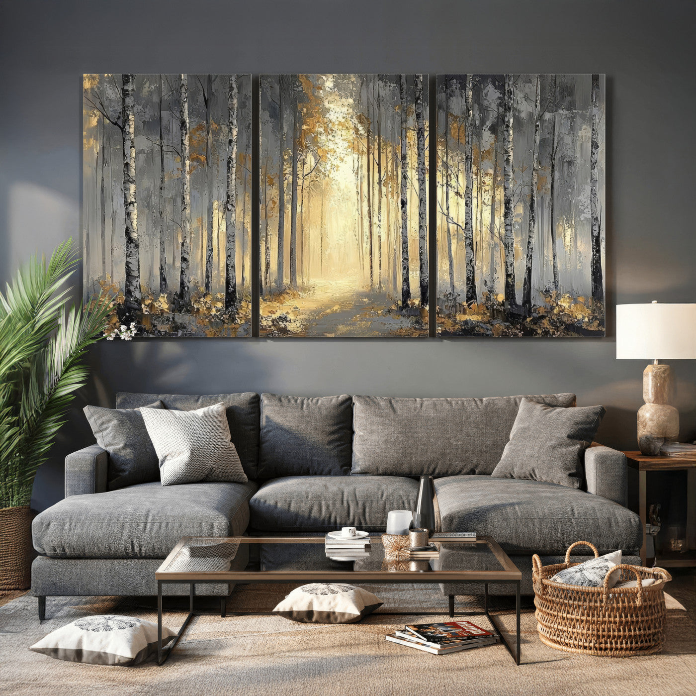 41017042-MGV-CV-36X24 - Abstract Birch Forest Wall Art Canvas Print – Modern Neutral Woodland Landscape Artwork for Living Room Decor
