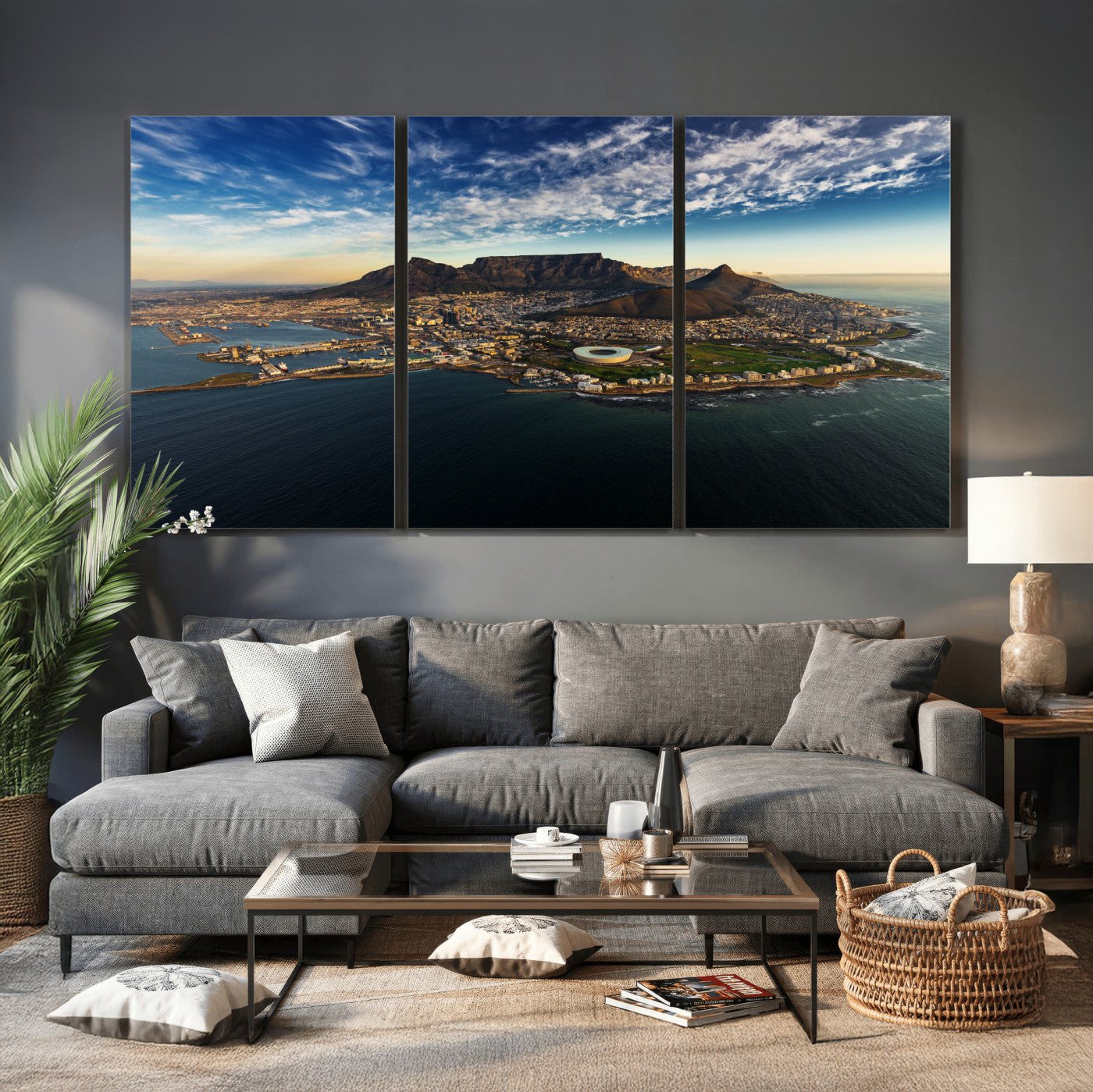 14654591-MGV-CV-36X24 - Cape Town Skyline Wall Art Canvas Print – Table Mountain Coastal Cityscape Artwork for Modern Office Decor