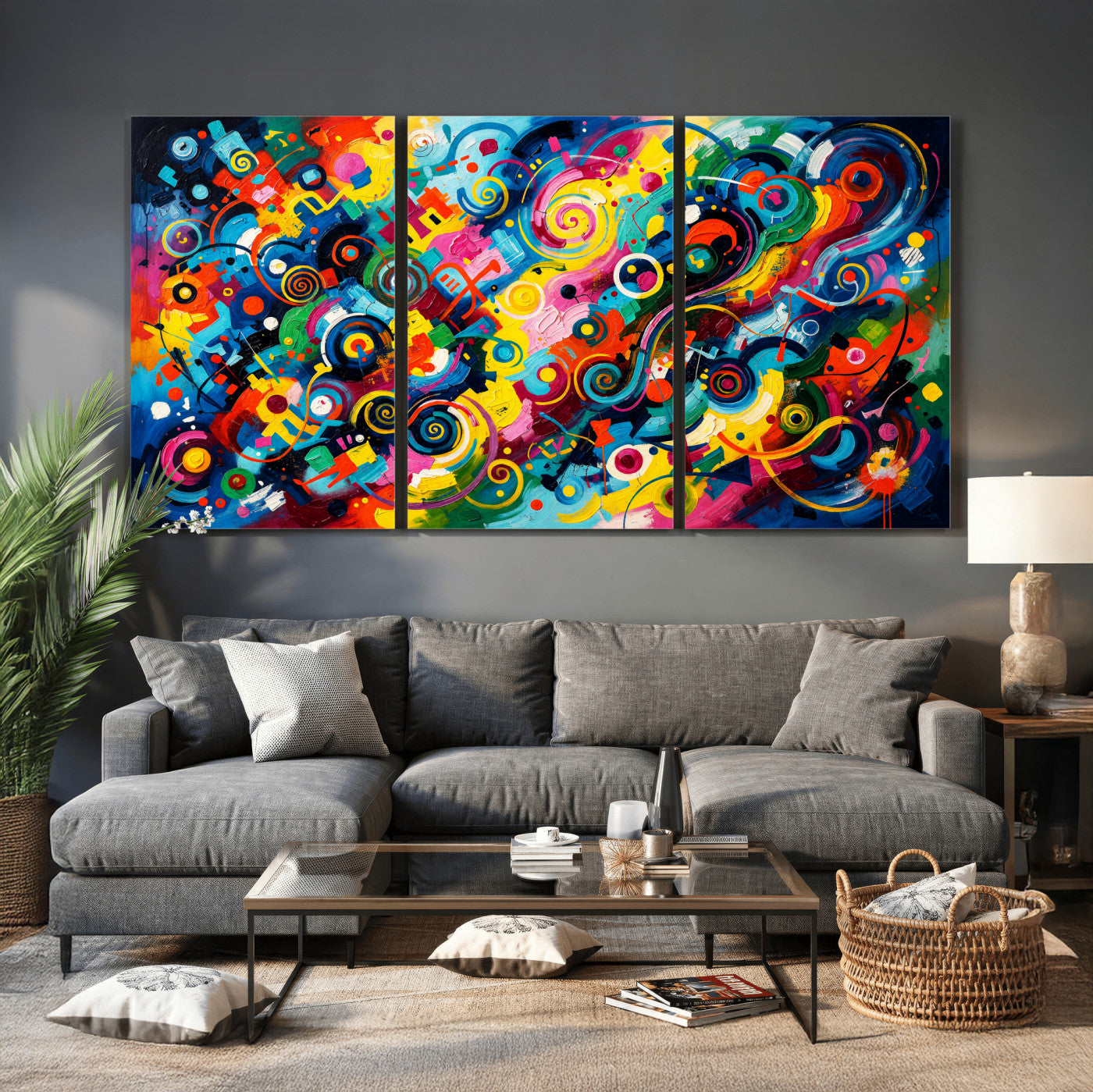 4712069R1-MGV-CV-36X24 - Geometric Abstract Wall Art Canvas Print, Bold Color Abstract Expressionist Painting Print, Modern Geometric Abstract Canvas Art