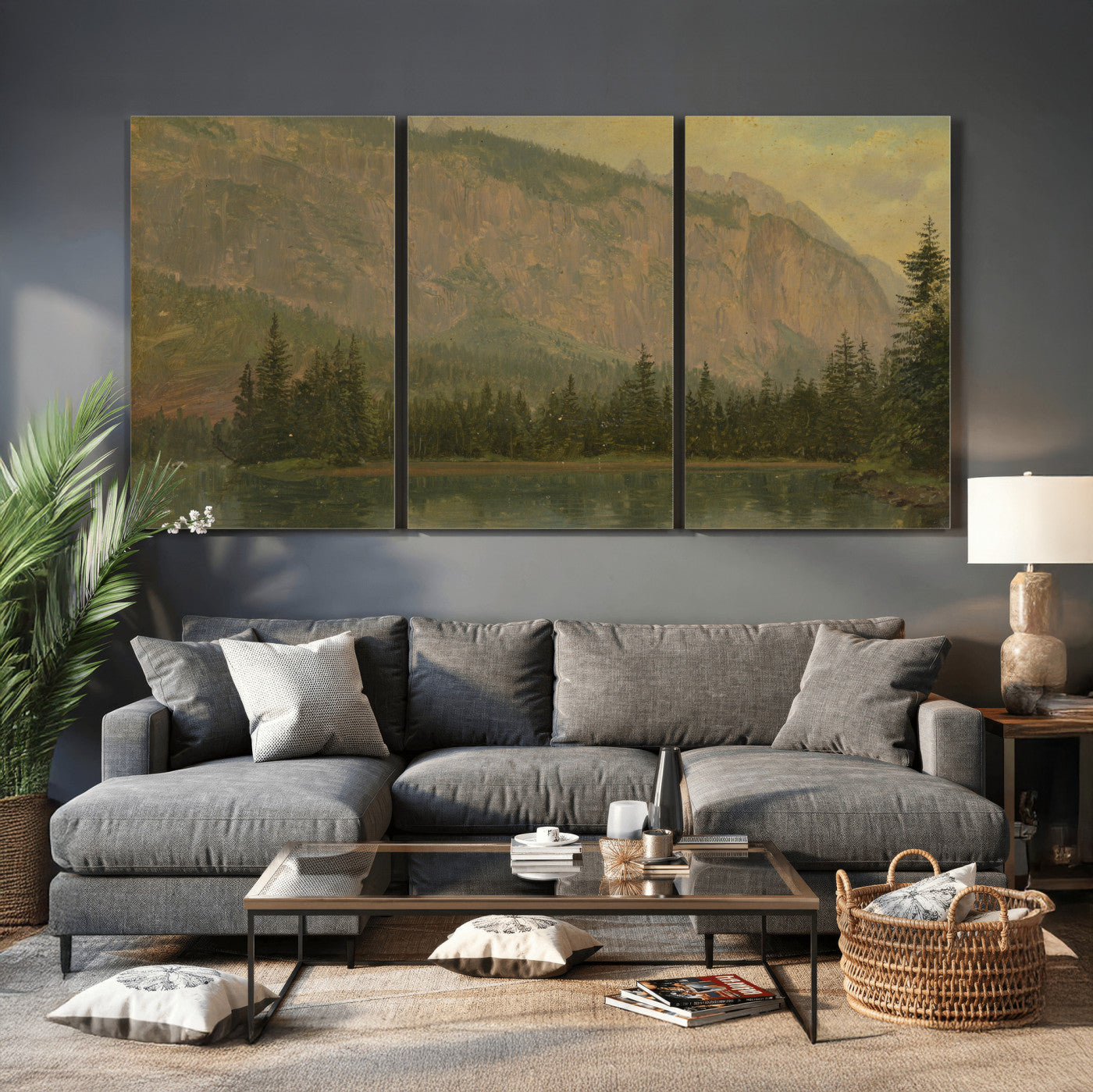 76844524-MGV-CV-36X24 - Frederic Edwin Church Hintersee Canvas Print, Hudson River School Mountain Lake Painting 1868, American Romantic Landscape, Vintage Nature Wall Art