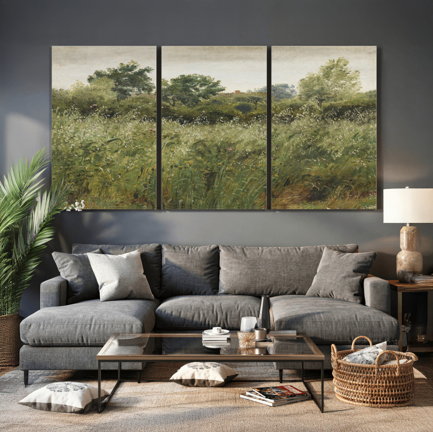 92328261-MGV-CV-36X24 - Wildflower Meadow Canvas Wall Art, Impressionist Overgrown Field Painting Print, Vintage Green Nature Decor, Cottagecore Botanical Art, Living Room Print