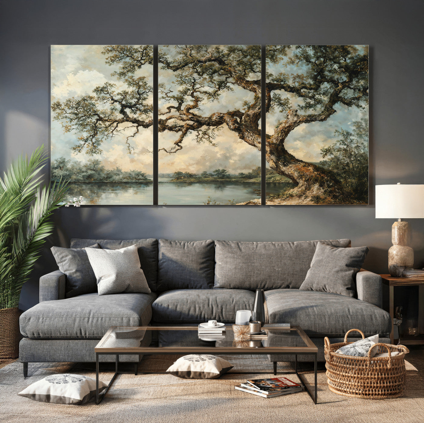 63857726-MGV-CV-36X24 - Old Oak Tree Canvas Wall Art, Turner Inspired Romantic Landscape Print, Vintage Nature Painting, Living Room Wall Decor, Antique Style Tree Art