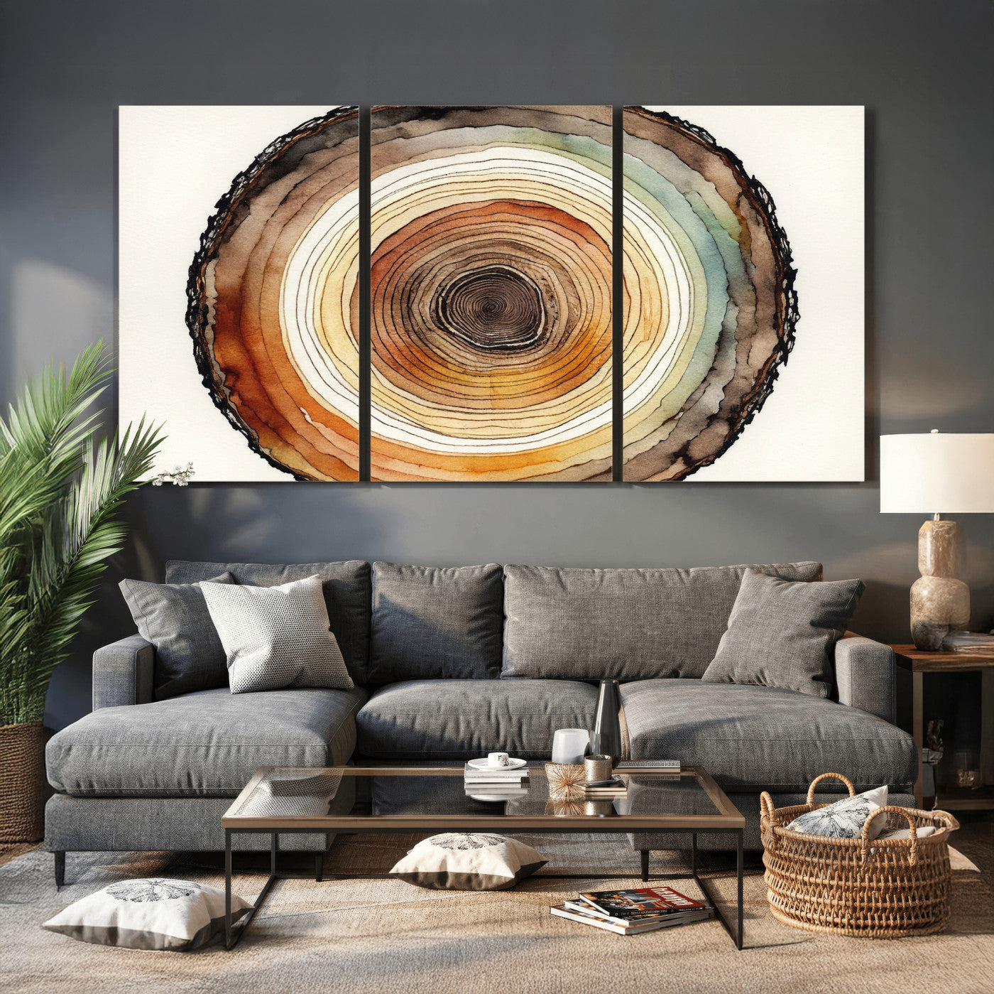 13719680-MGV-CV-36X24 - Natural Wood Slice Wall Art Canvas Print, Tree Ring Wall Art, Framed Abstract Nature Wall Decor, Earth Tone Statement Canvas Print