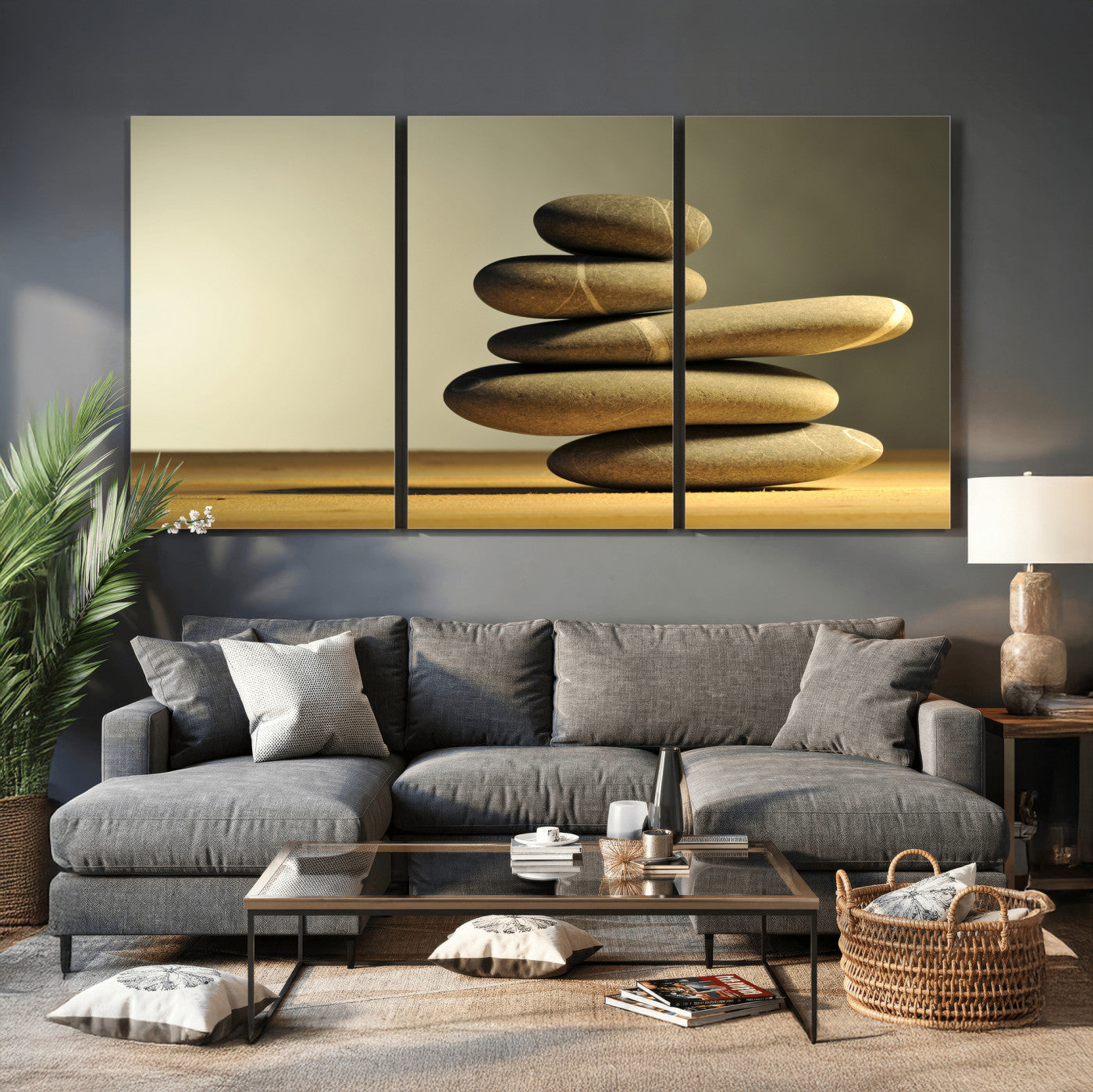 85424263-MGV-CV-36X24 - Zen Stone Wall Art Canvas Print, Balanced Rock Stack Framed Spa Artwork, Minimalist Meditation Decor for Living Room Bedroom Office Bathroom