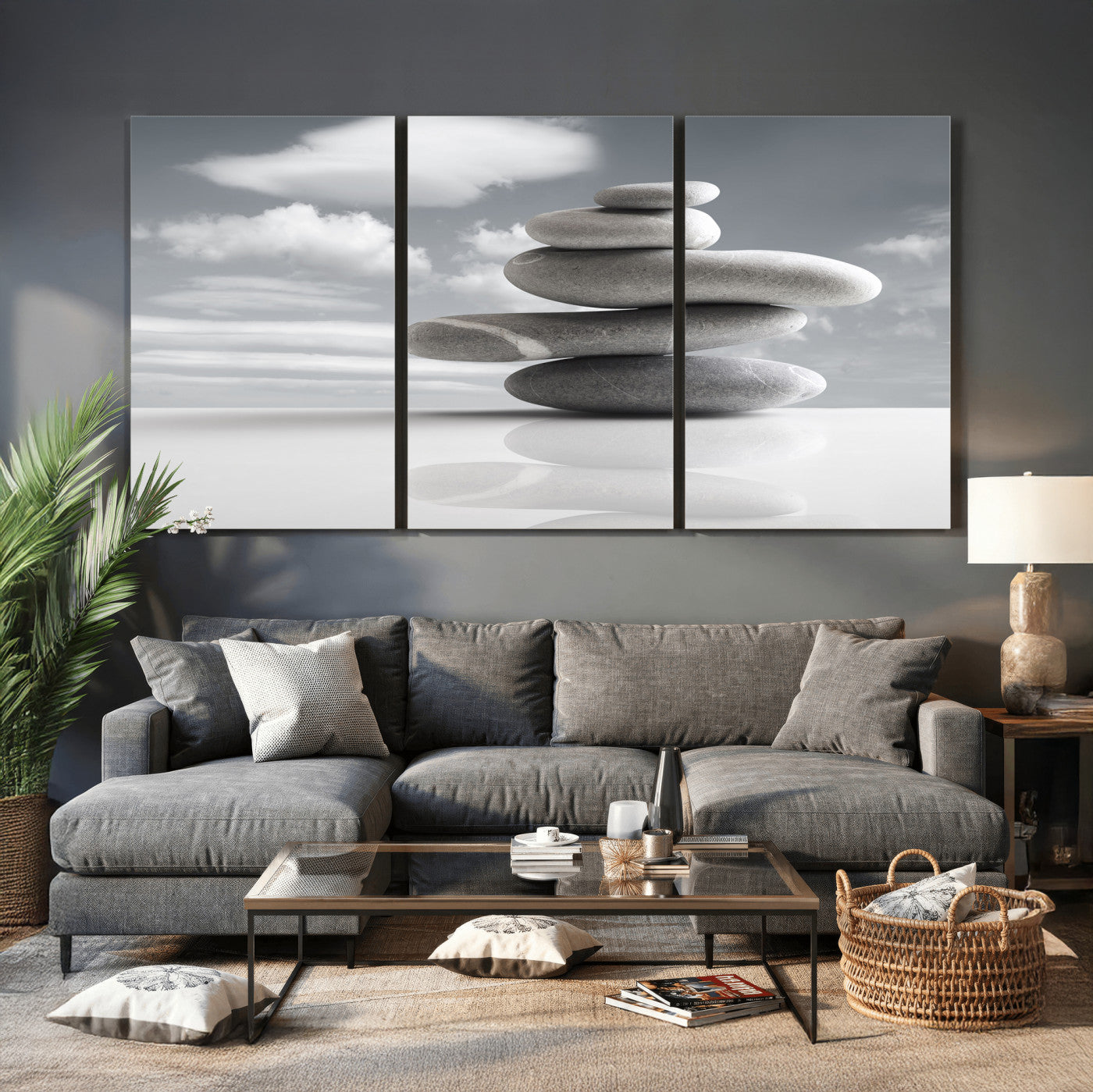 86426188-MGV-CV-36X24 - Zen Stone Wall Art Canvas Print, Balanced Rock Stack Framed Spa Artwork, Minimalist Meditation Decor for Living Room Bedroom Office Bathroom