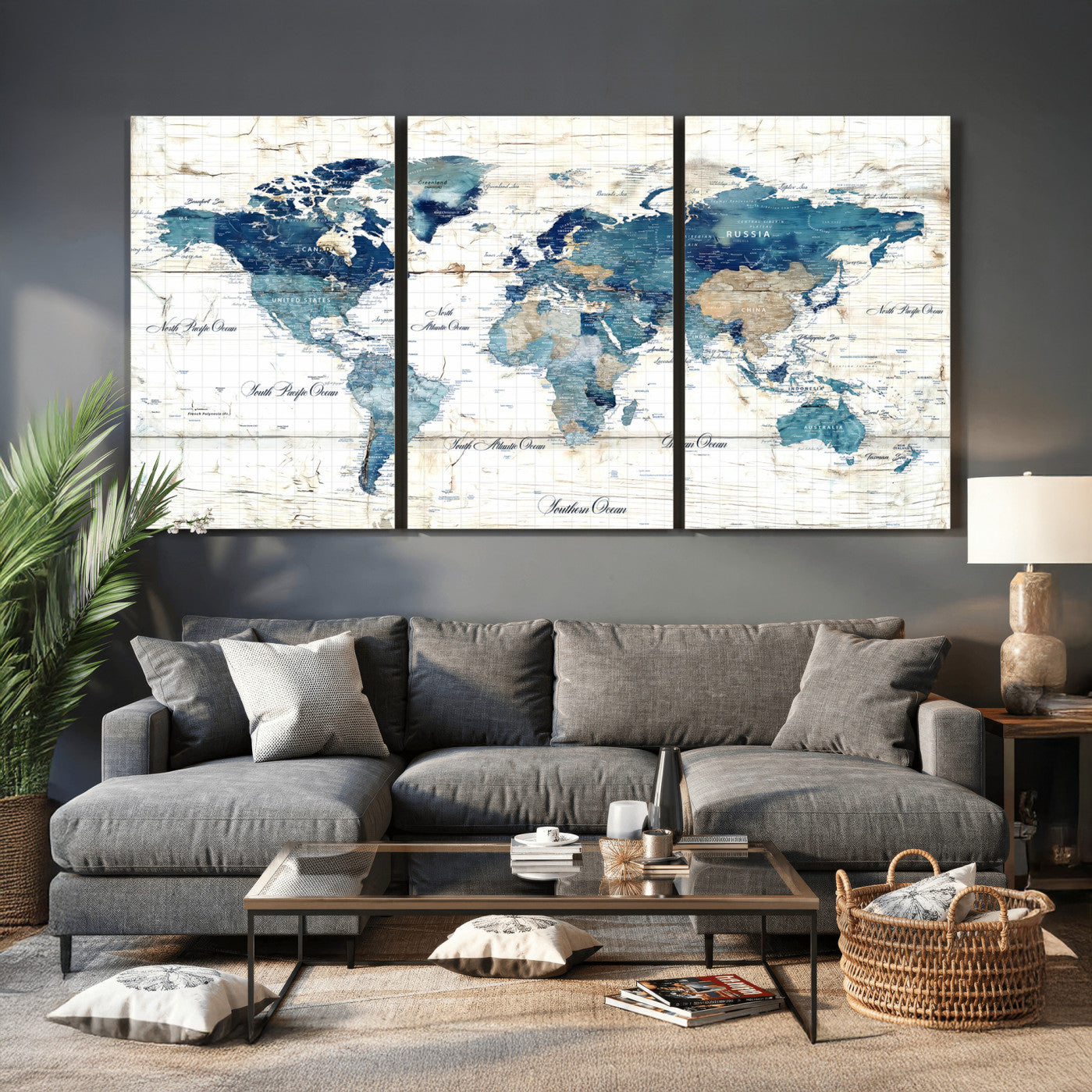 86799232-MGV-CV-36X24 - Watercolor World Map Canvas Wall Art Print – Abstract Colorful Travel Wall Decor