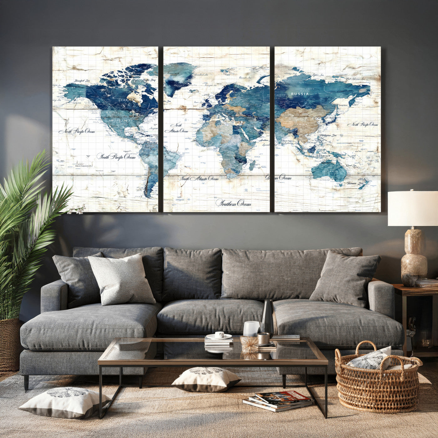 86799232-MGV-CV-36X24 - Watercolor World Map Canvas Wall Art Print – Abstract Colorful Travel Wall Decor