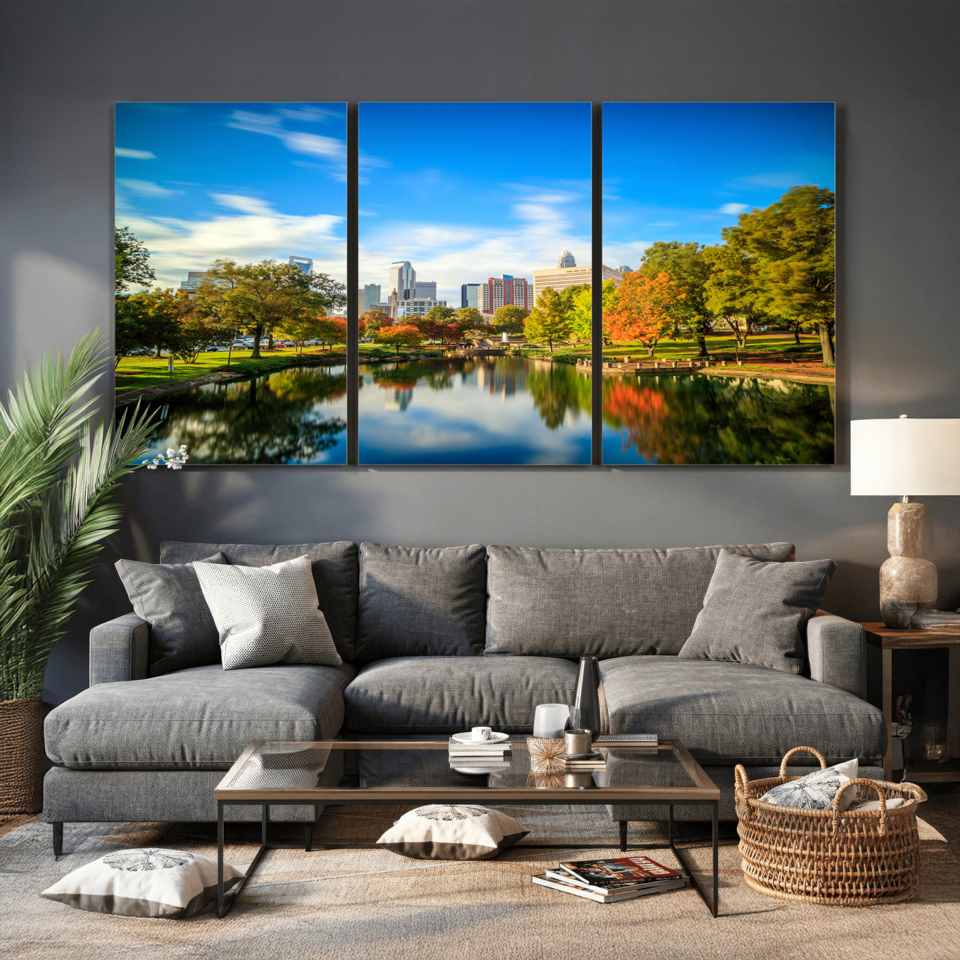 83254720-MGV-CV-36X24 - Charlotte Skyline Canvas Wall Art Print – North Carolina Cityscape Photography Print