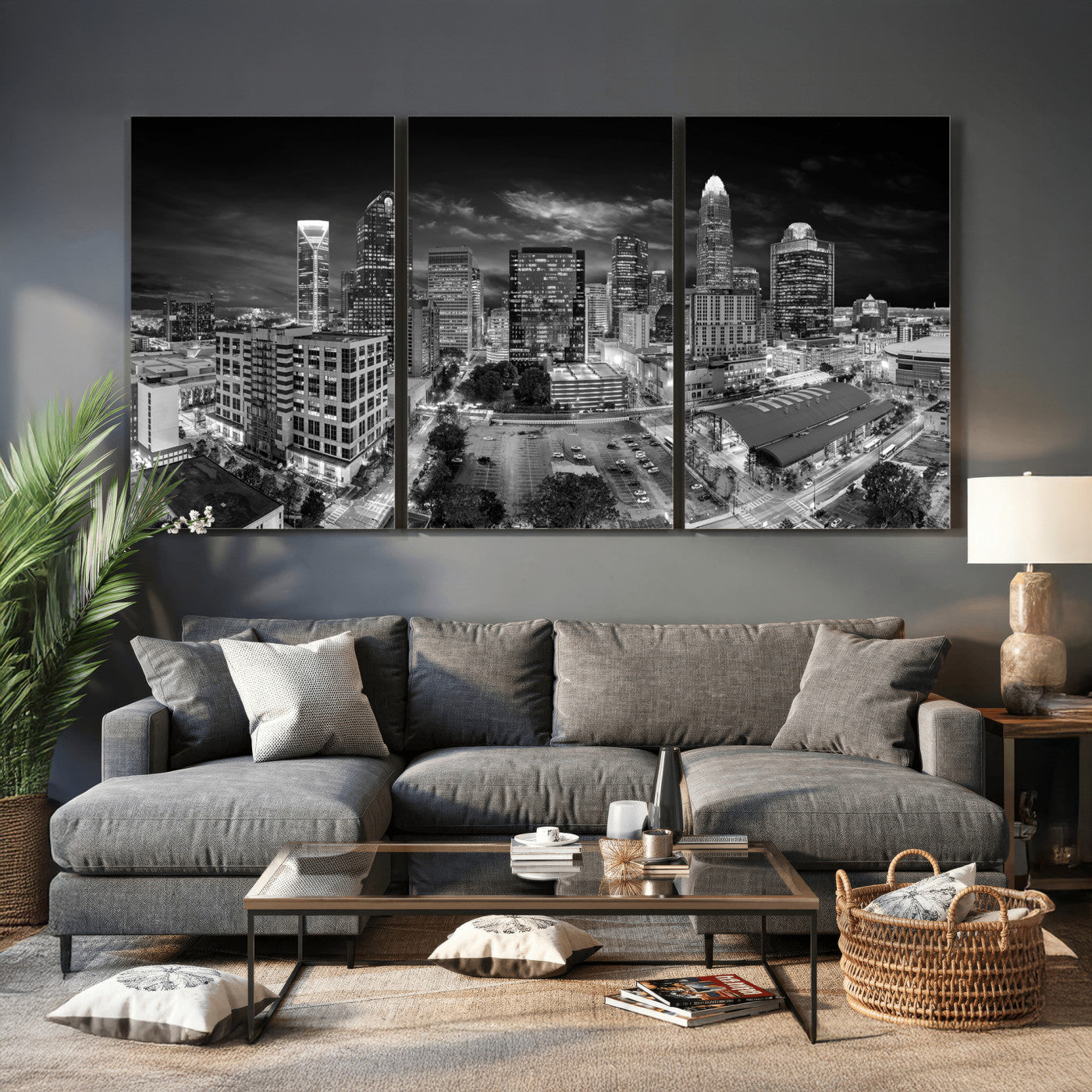 60105075-MGV-CV-36X24 - Charlotte Skyline Canvas Wall Art Print – North Carolina Cityscape Photography Print