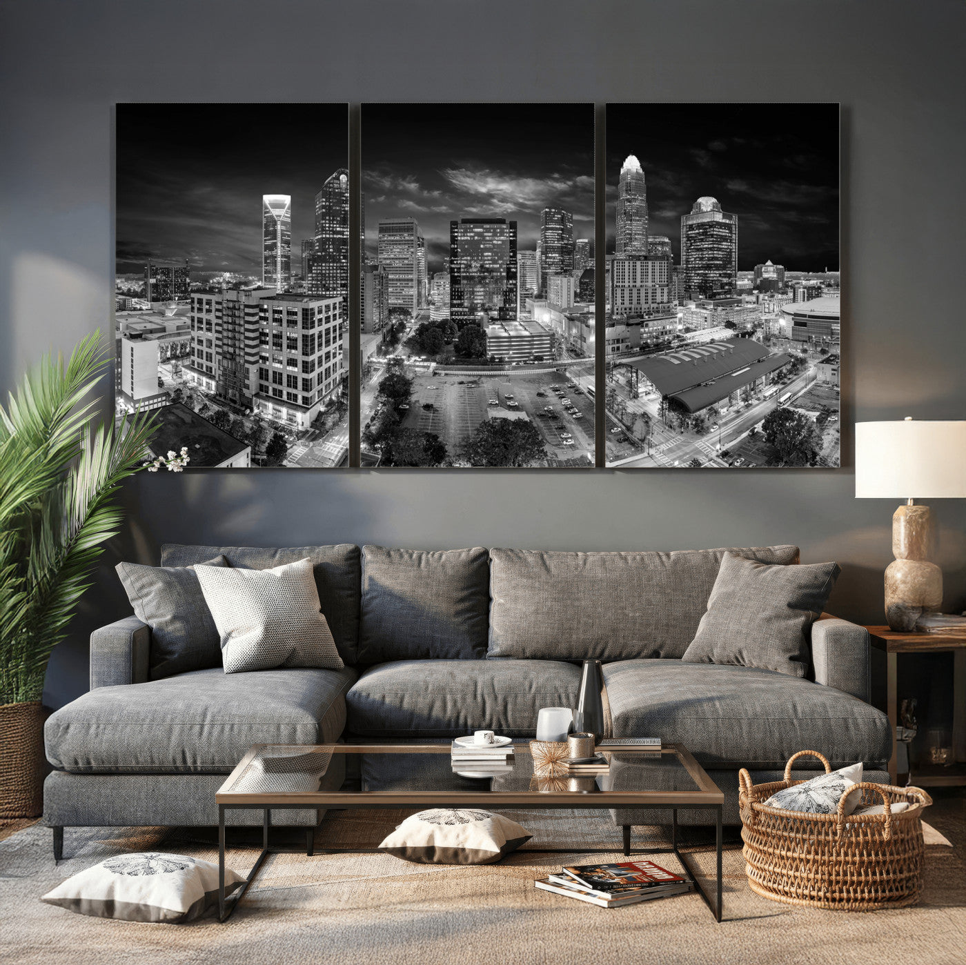 60105075-MGV-CV-36X24 - Charlotte Skyline Canvas Wall Art Print – North Carolina Cityscape Photography Print