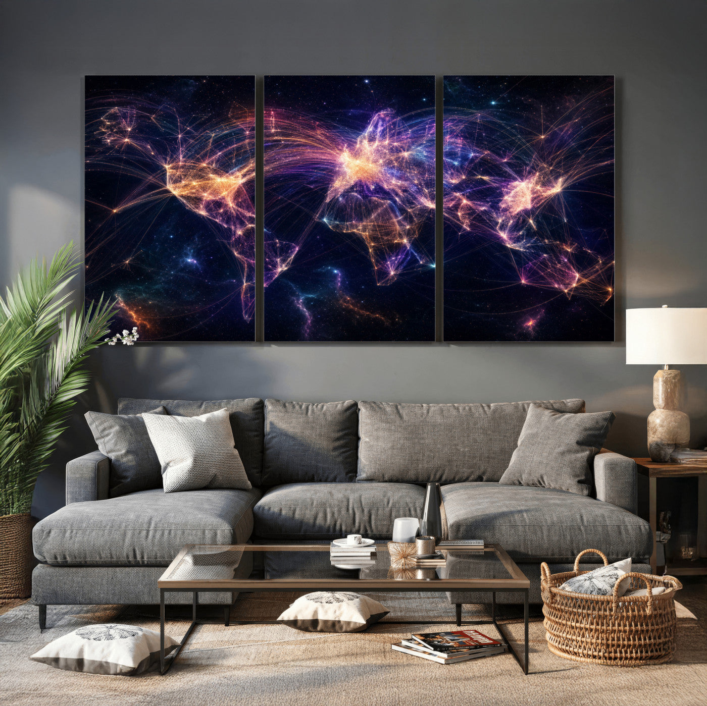75155491-MGV-CV-36X24 - Global Flight Routes Map Canvas Wall Art, Worldwide Aviation Network Print, International Air Travel Wall Decor