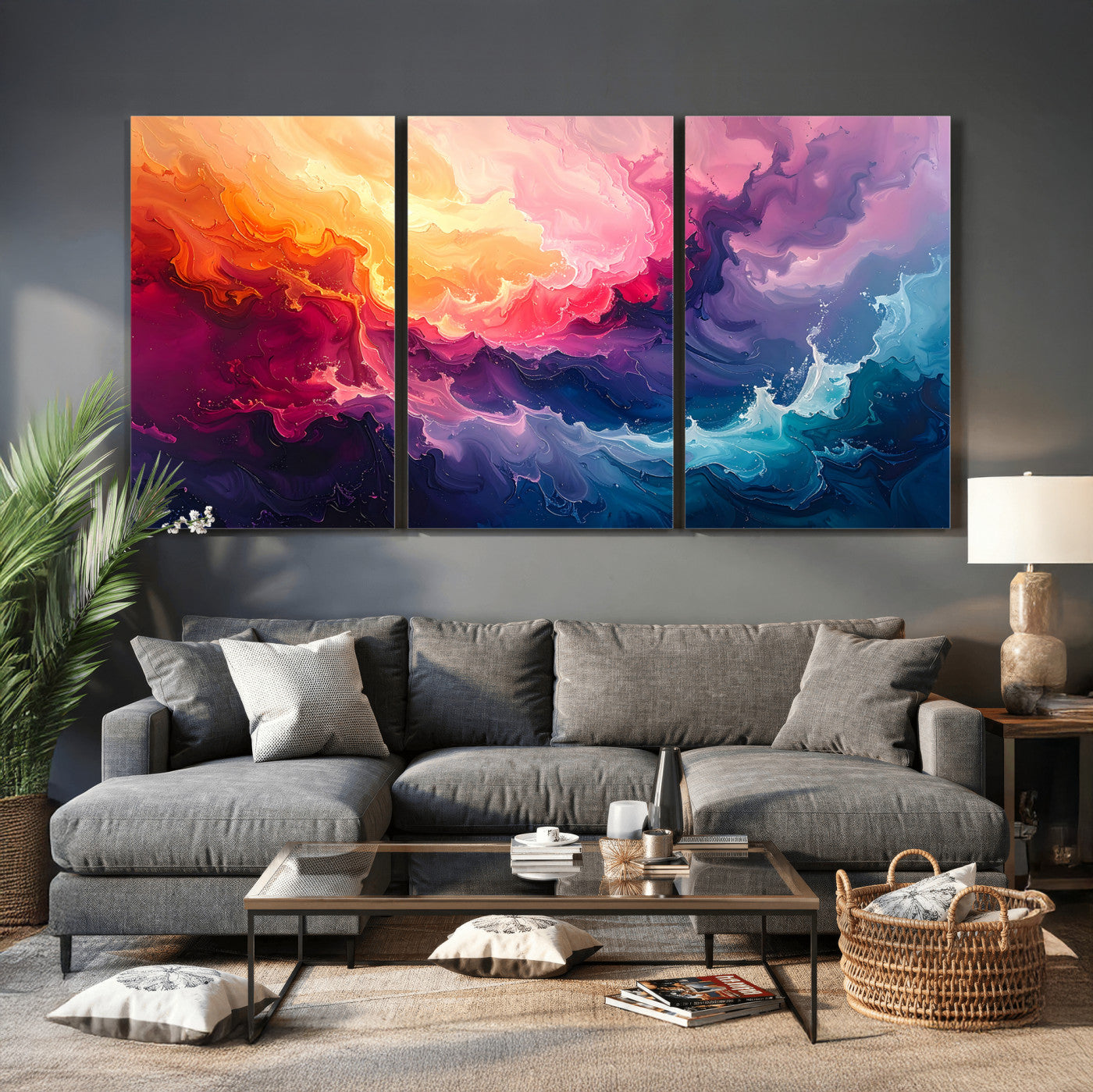 16157633-MGV-CV-36X24 - Large Colorful Abstract Canvas Wall Art Print, Vibrant Popup Color Art Print
