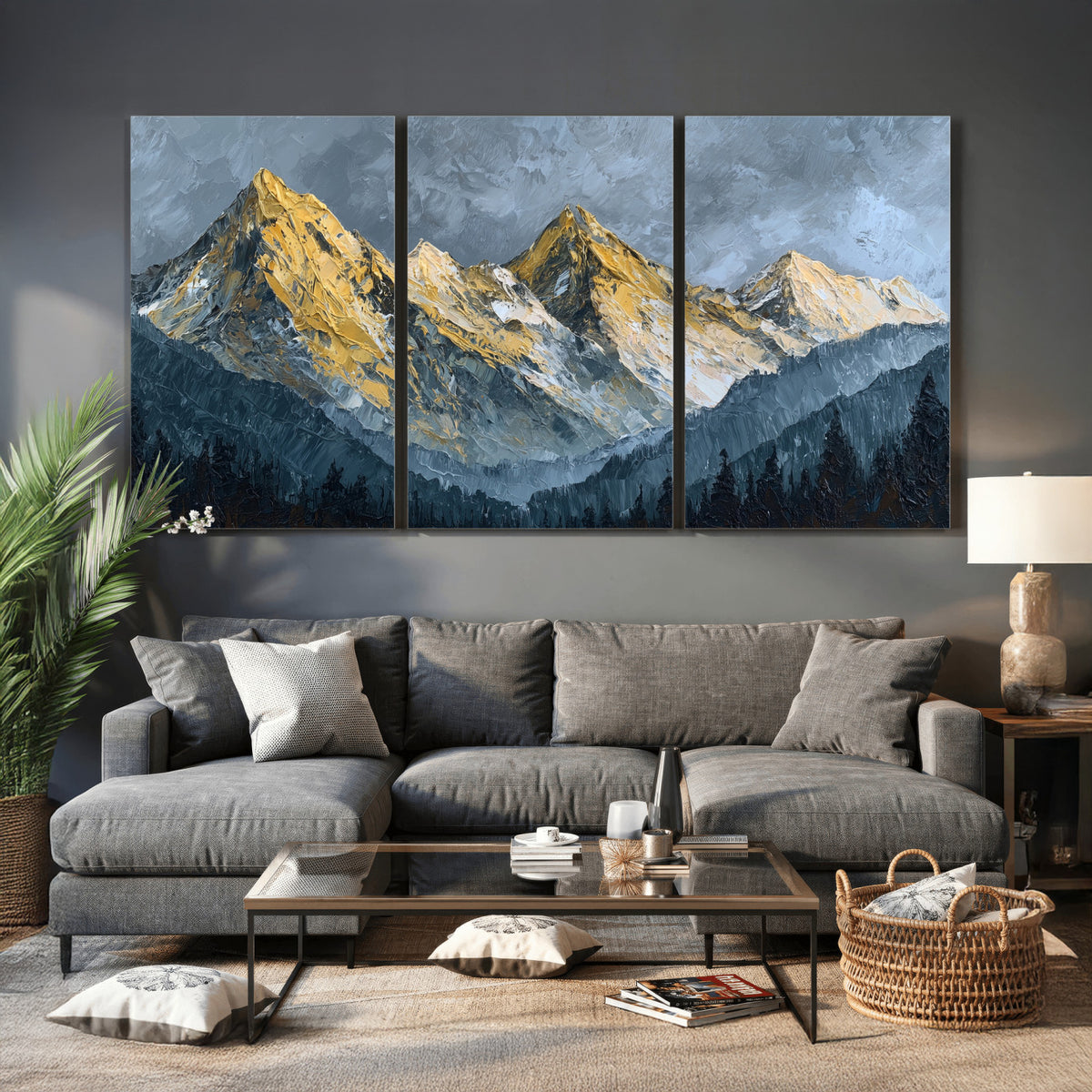 50821961-MGV-CV-48X32-3P - Abstract Mountain Wall Art Canvas Print Modern Landscape Painting Print