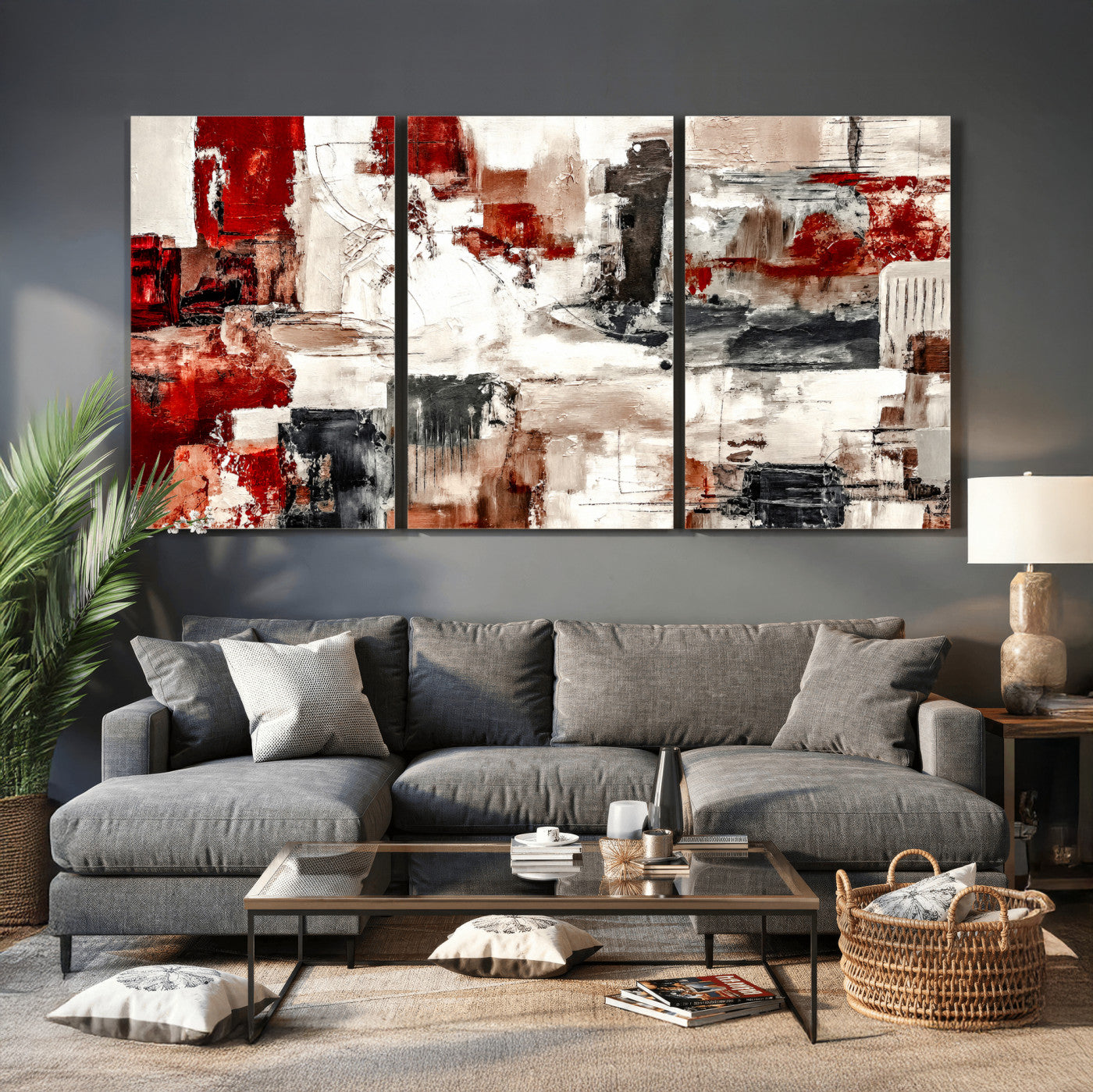 53022468-MGV-CV-36X24 - Blue Teal Abstract Canvas Wall Art, Modern Textured Painting Print, Navy Orange White Contemporary Art, Neutral Living Room Decor, Office Art