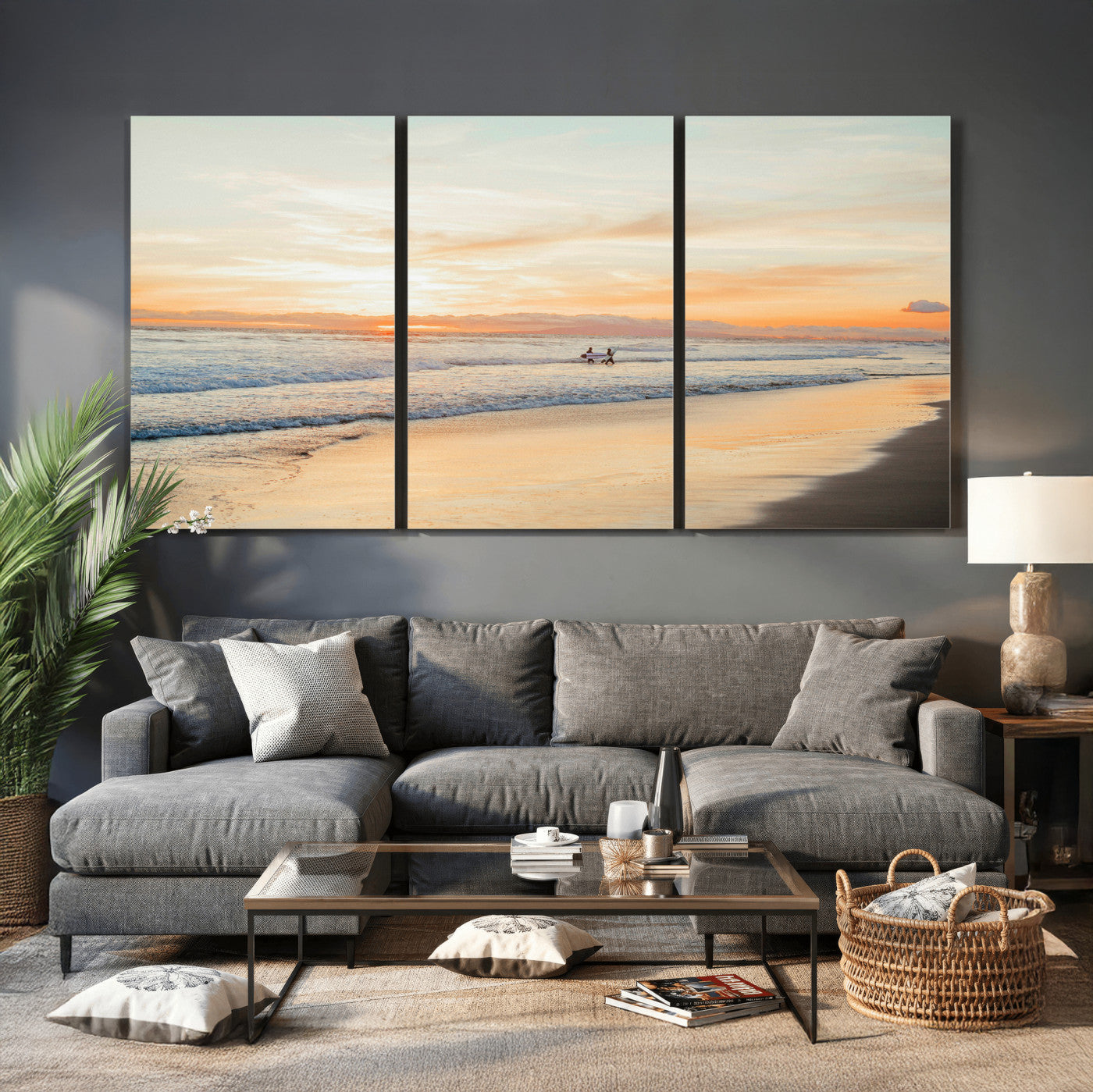 38131619-MGV-CV-36X24 - Beach Sunset Canvas Wall Art Print | Ocean Waves Landscape, Coastal Photography, Seascape Wall Decor, Ready to Hang