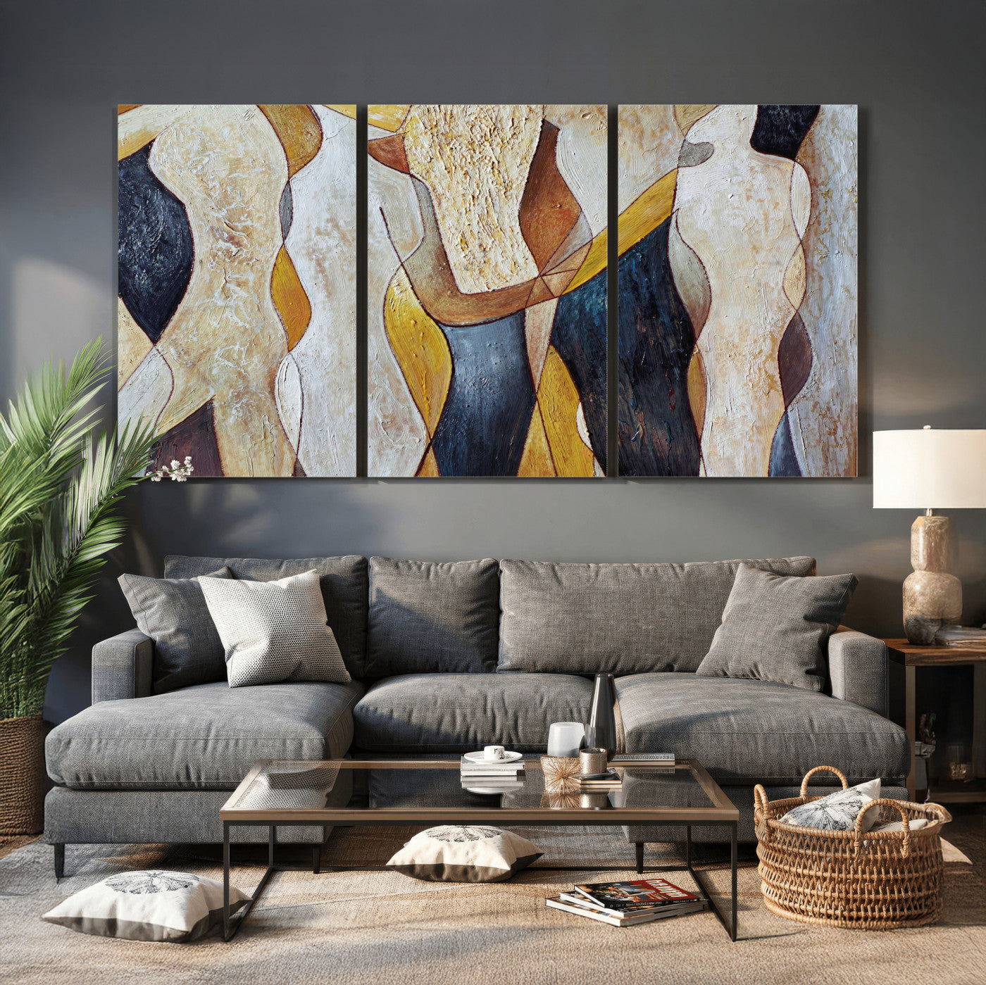96079939-MGV-CV-36X24 - Mid Century Modern Figurative Canvas Wall Art Abstract Cubist Painting Print