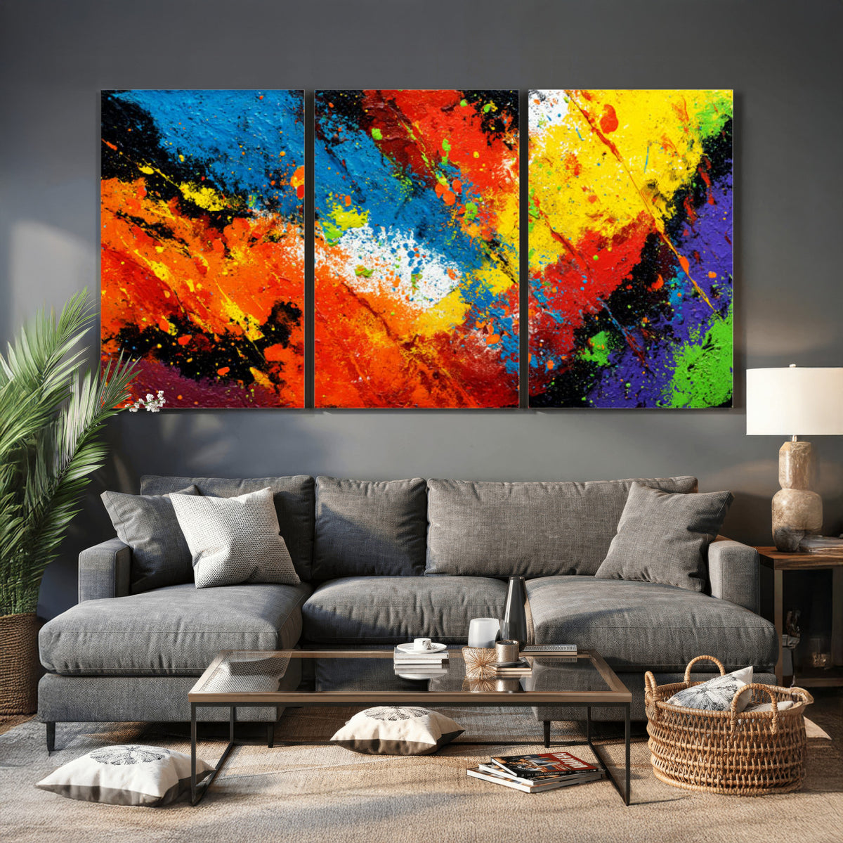 74888753-MGV-CV-36X24 - Vibrant Blue Abstract Canvas Wall Art Colorful Impasto Oil Painting Print