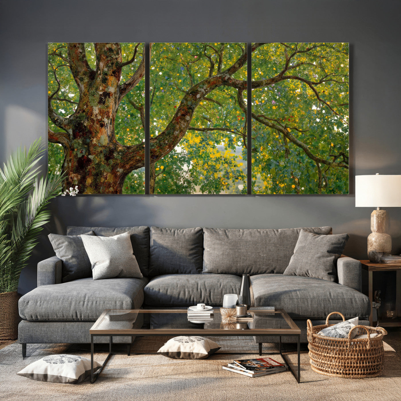 23663535-MGV-CV-36X24 - Vintage Summer Forest Green Tree Wall Art Canvas Print, Lush Leaves Impressionist Painting Print