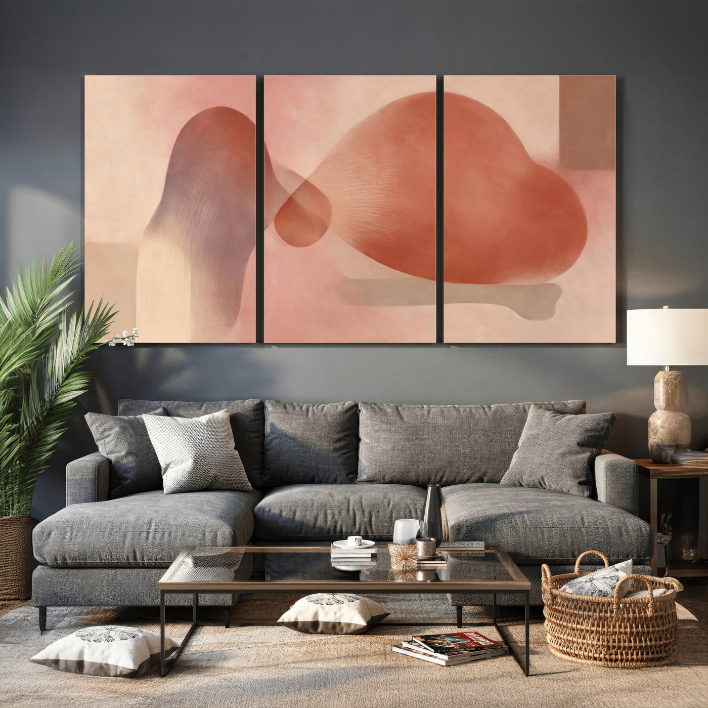 85110643-MGV-CV-36X24 - Vinna Begin Calin Biomorphic Abstract Wall Art Canvas Print, Terracotta Pink Organic Shapes Art Painting Print