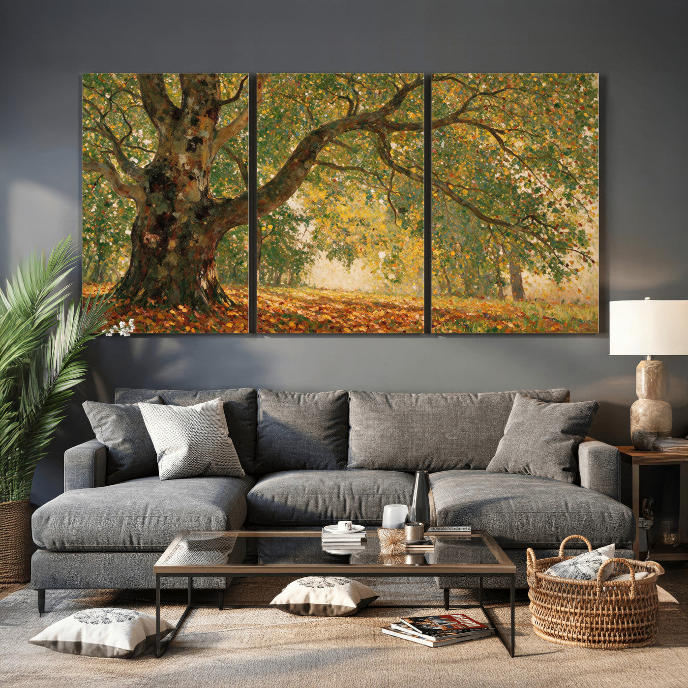 52555601-MGV-CV-36X24 - Claude Monet Style The Bodmer Oak Fontainebleau Forest Wall Art Canvas Print, Autumn Landscape Painting Print