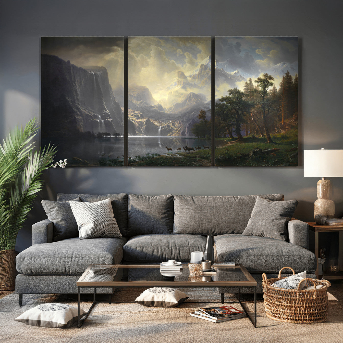 63266254-MGV-CV-36X24 - Albert Bierstadt Among the Sierra Nevada California Wall Art Canvas Print, Landscape Painting Print