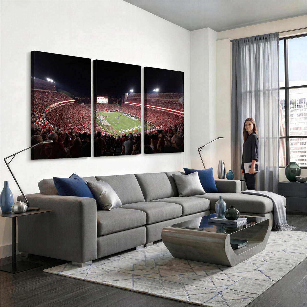 50587166-_Poster-30x20 - Sanford Stadium Georgia Bulldogs Canvas Print 3 Piece Framed Wall Art Extra Large Floating Frame Sports Poster Made in USA