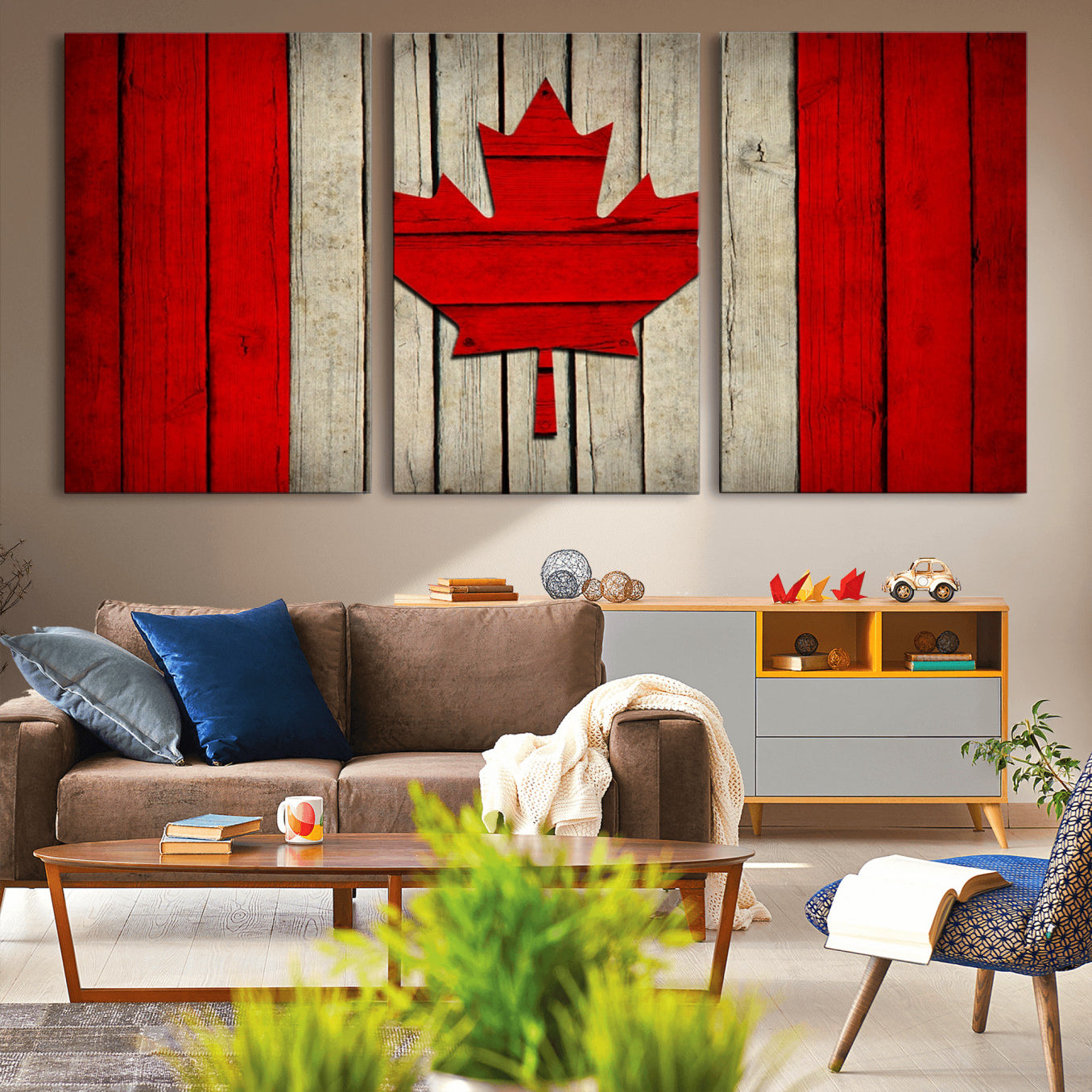 22674-MGV-CV-36X24-Rustic Canada Flag Wall Art – Framed Canadian Flag Canvas Print, Vintage Wood Texture Home or Office Decor