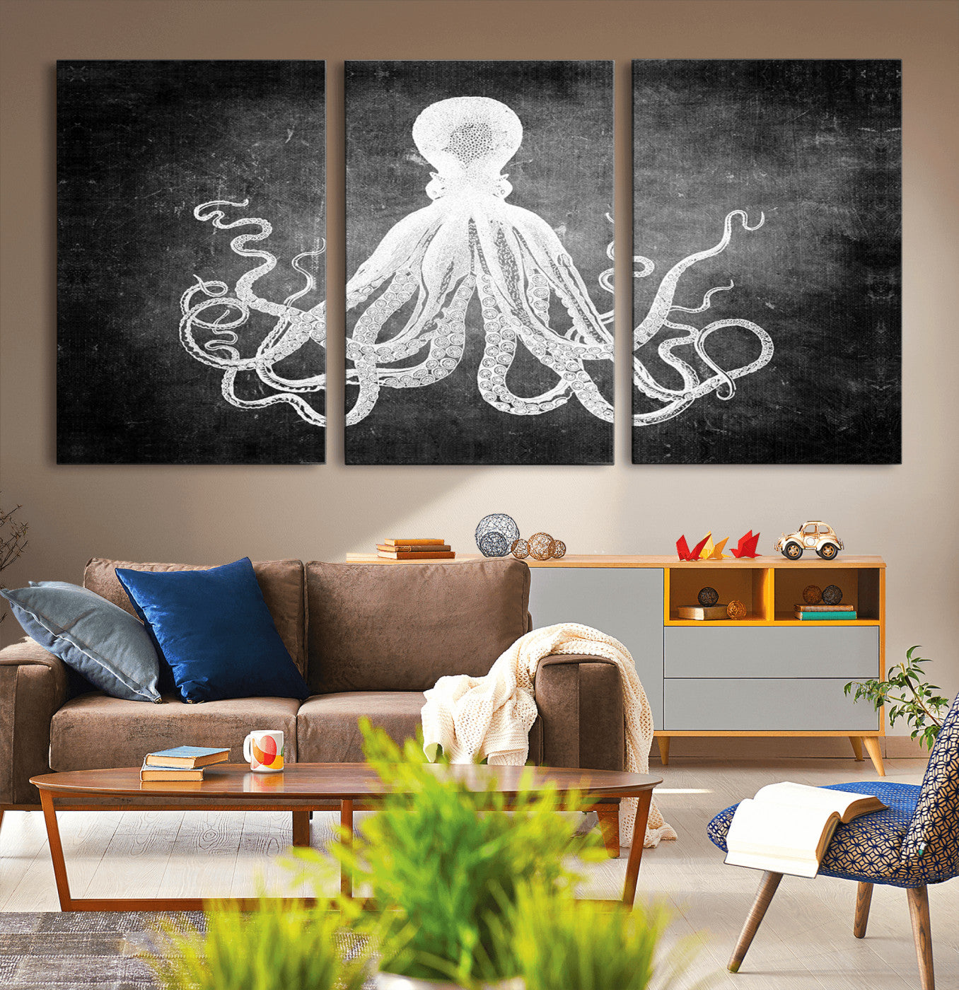 -Black White Octopus Wall Art Canvas Print