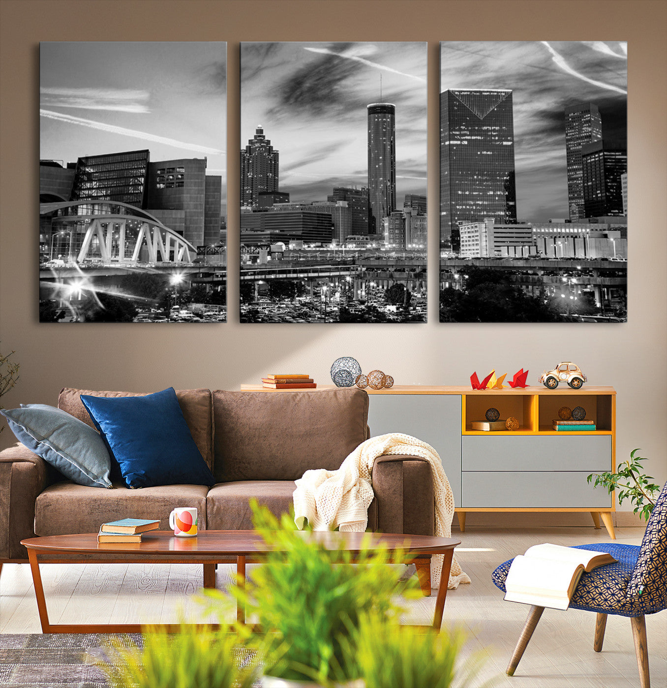 34800-MGV-CV-60X30-3P-Black and White Atlanta Wall Art Canvas Print